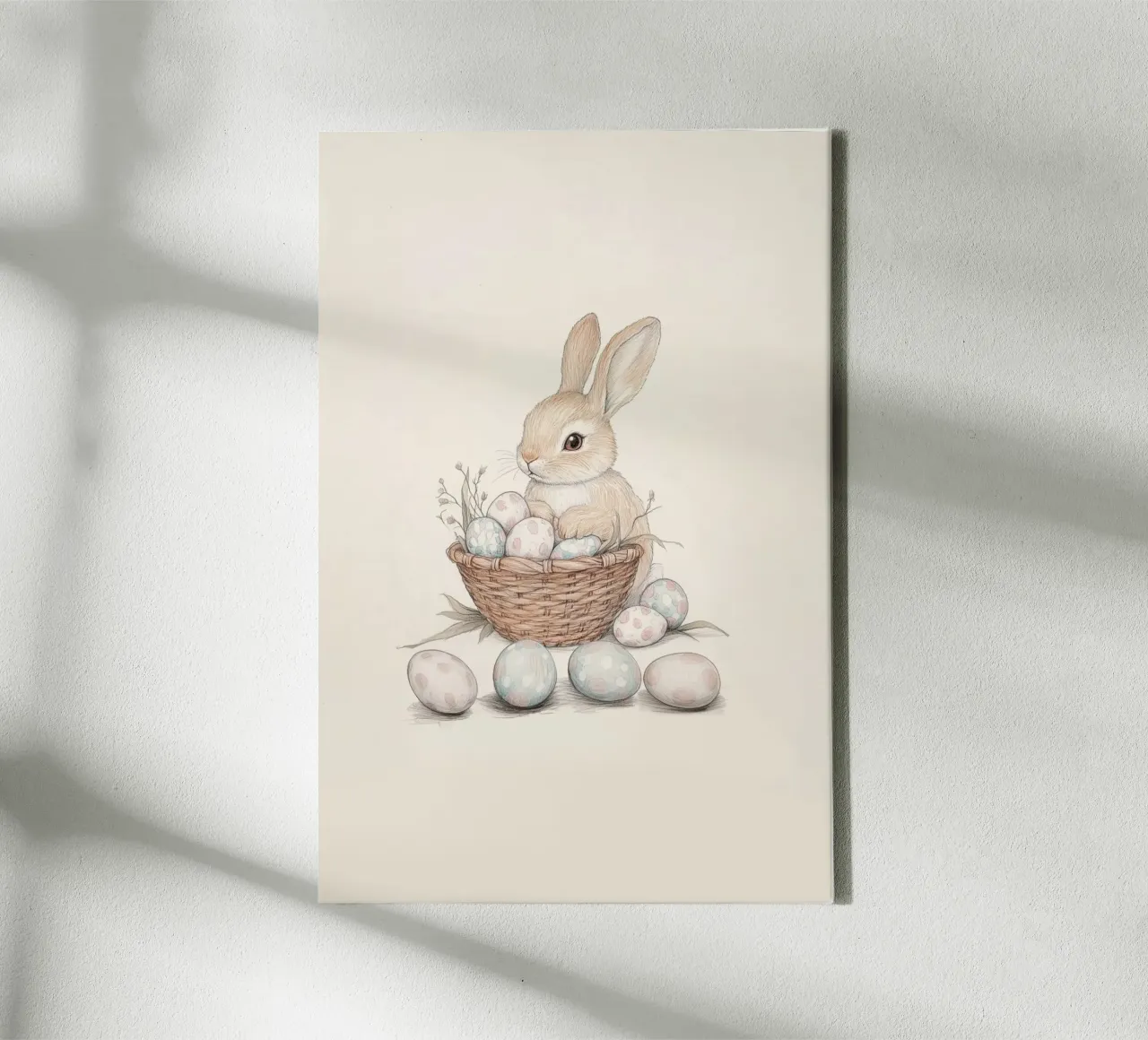 Bunny with Easter Eggs canvas with Floater frame by Jungle Joy Art