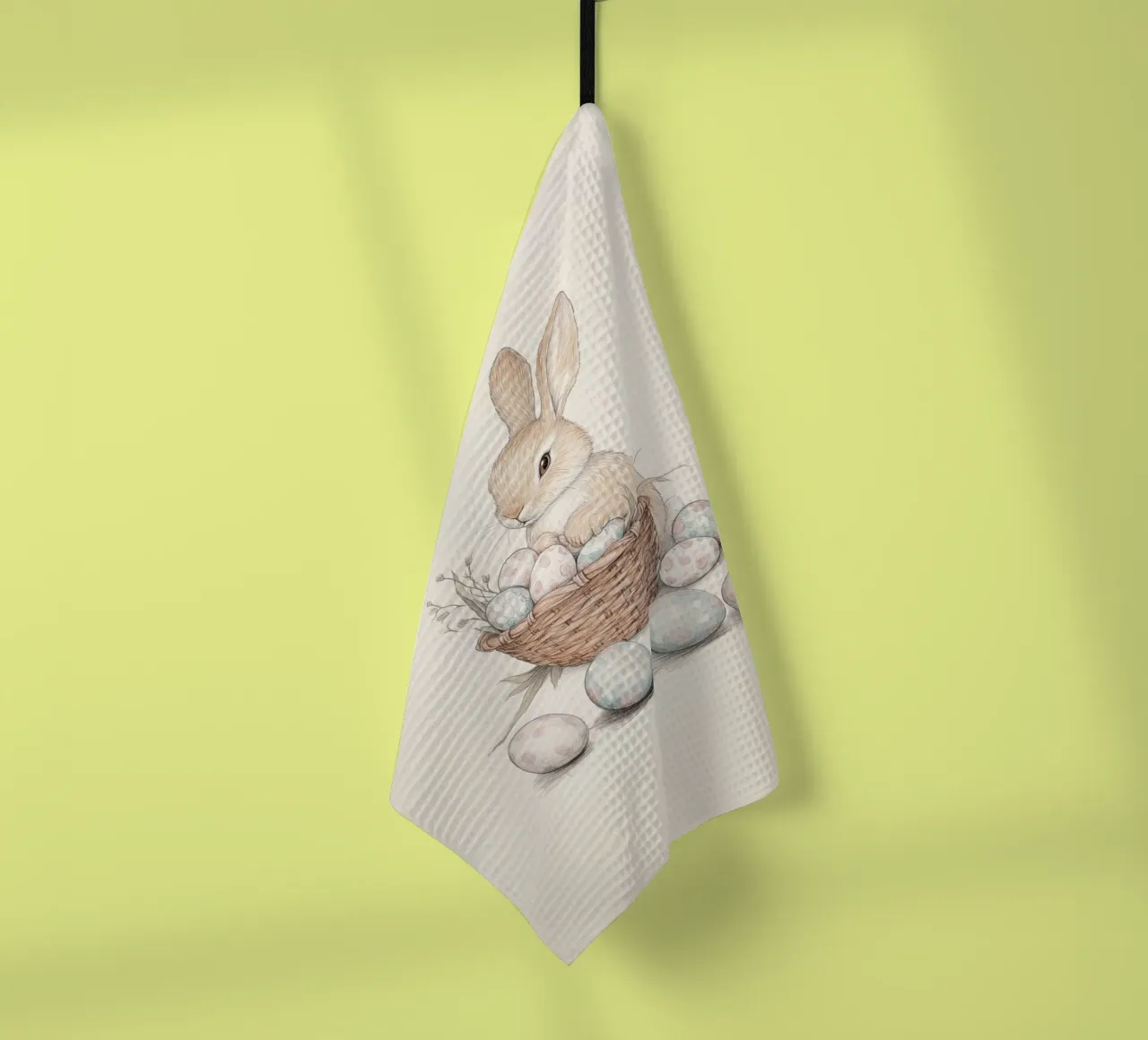 Coniglietto con uova di Pasqua canovaccio da cucina da Jungle Joy Art
