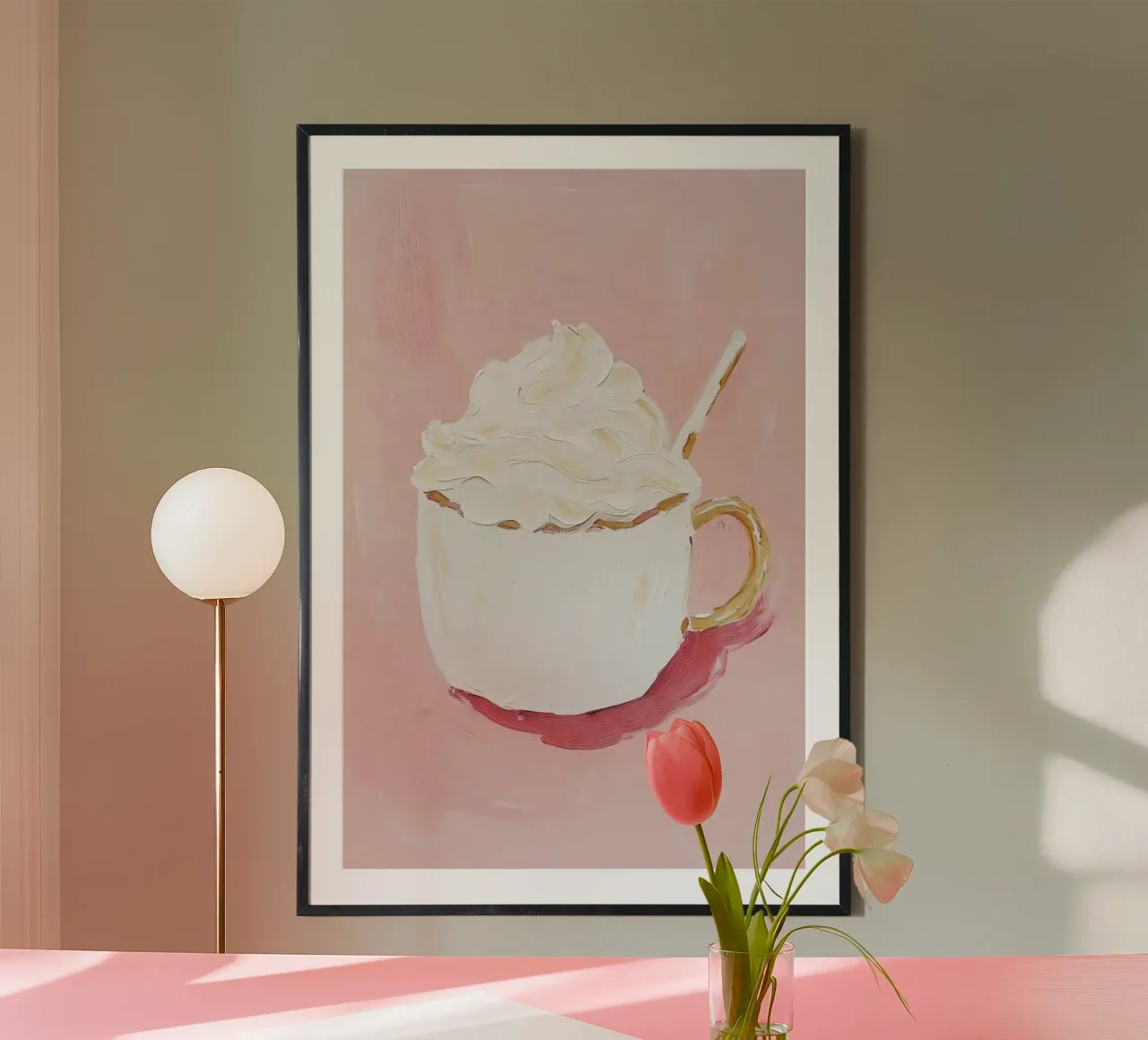 Hot Chocolate Poster, Rosa Zeitgenössische Wandkunst, Moderne Kunst Poster mit Aluminium Rahmen von Little Lila