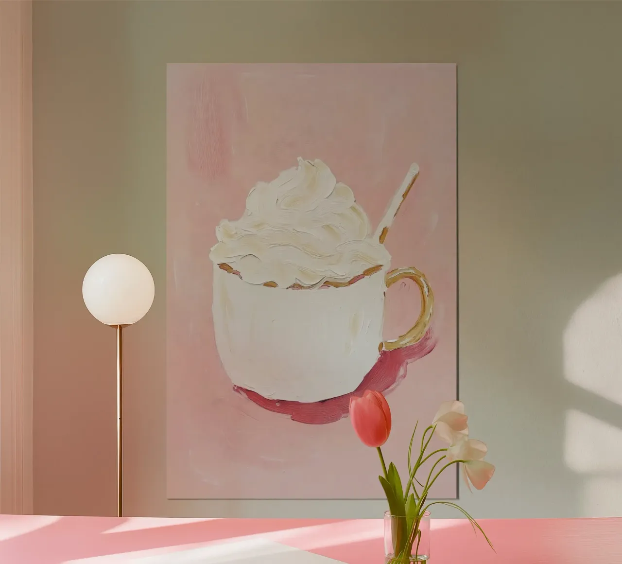 Hot Chocolate Poster, Rosa Zeitgenössische Wandkunst, Moderne Kunst Poster mit Aluminium Rahmen von Little Lila