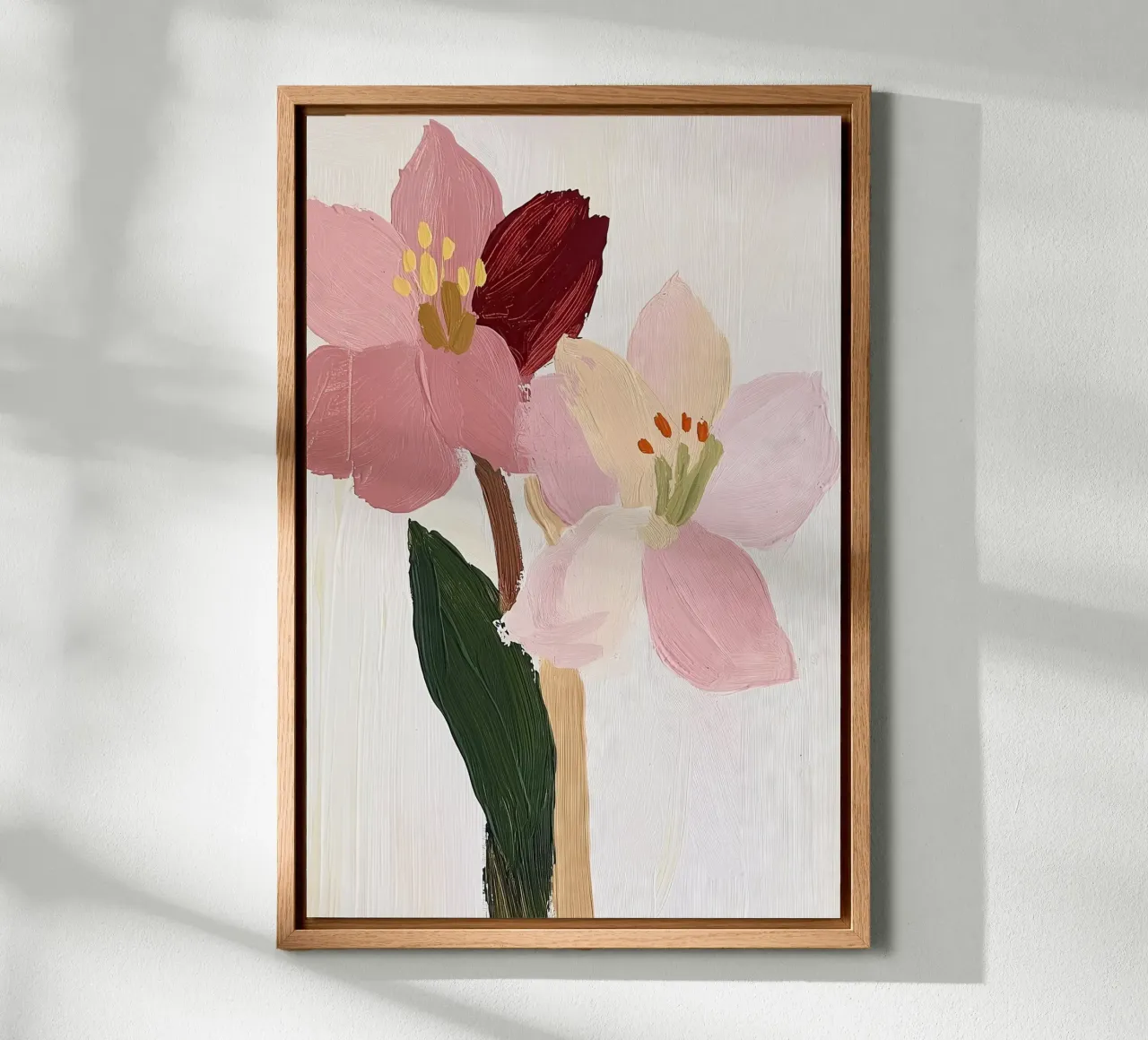Bloem Abstract Muurkunst, Eigentijds Bloemenschilderij canvas met Baklijst van Little Lila