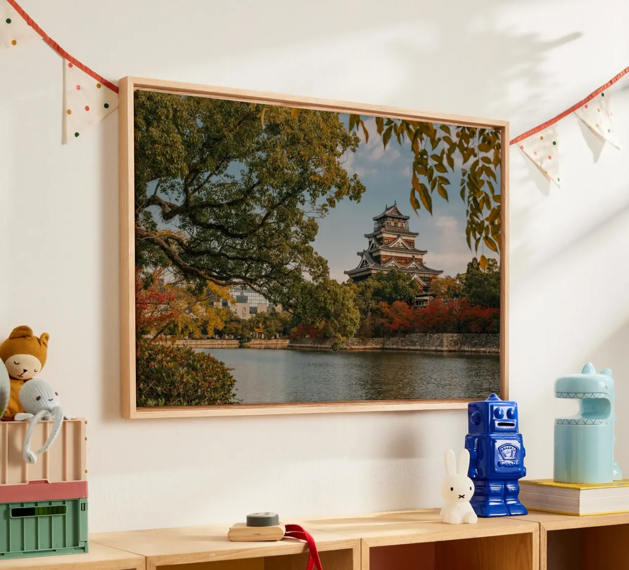 Il castello di Hiroshima in autunno tela con Cornice a cassetta da Marcel Bisig