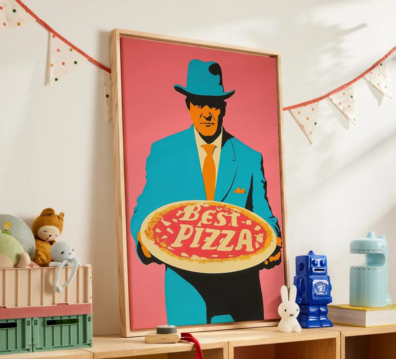 Best Pizza | 60s Advertising Risograph Print canvas with Floater frame by Autofocus