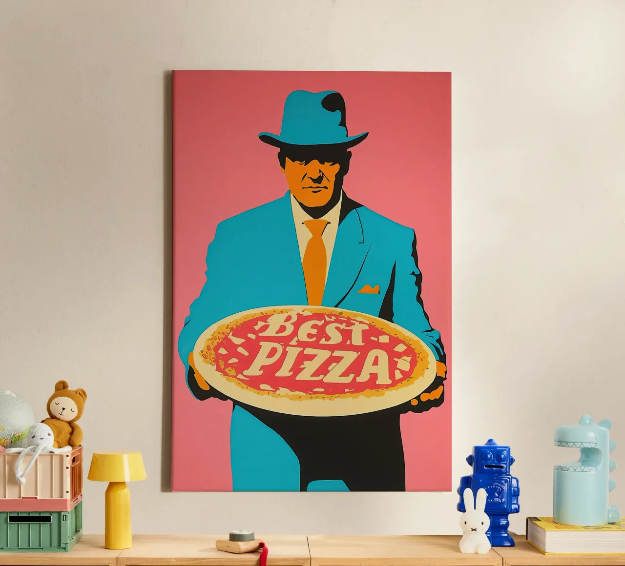 Best Pizza | 60s Advertising Risograph Print canvas with Floater frame by Autofocus