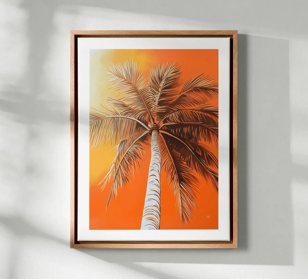 Palmboom bij zonsondergang canvas met Baklijst van Flora & Horizon