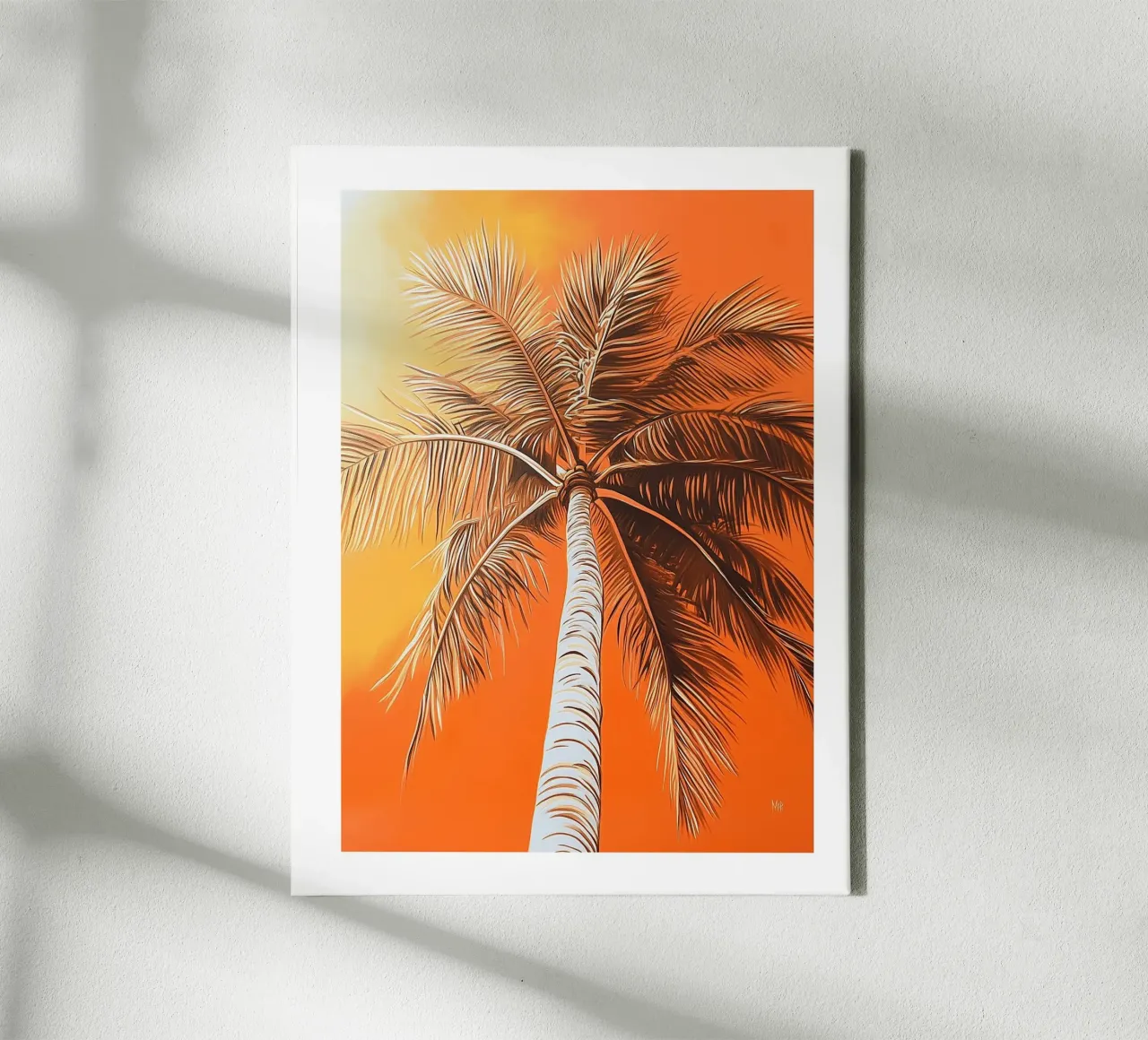 Palmboom bij zonsondergang canvas met Baklijst van Flora & Horizon