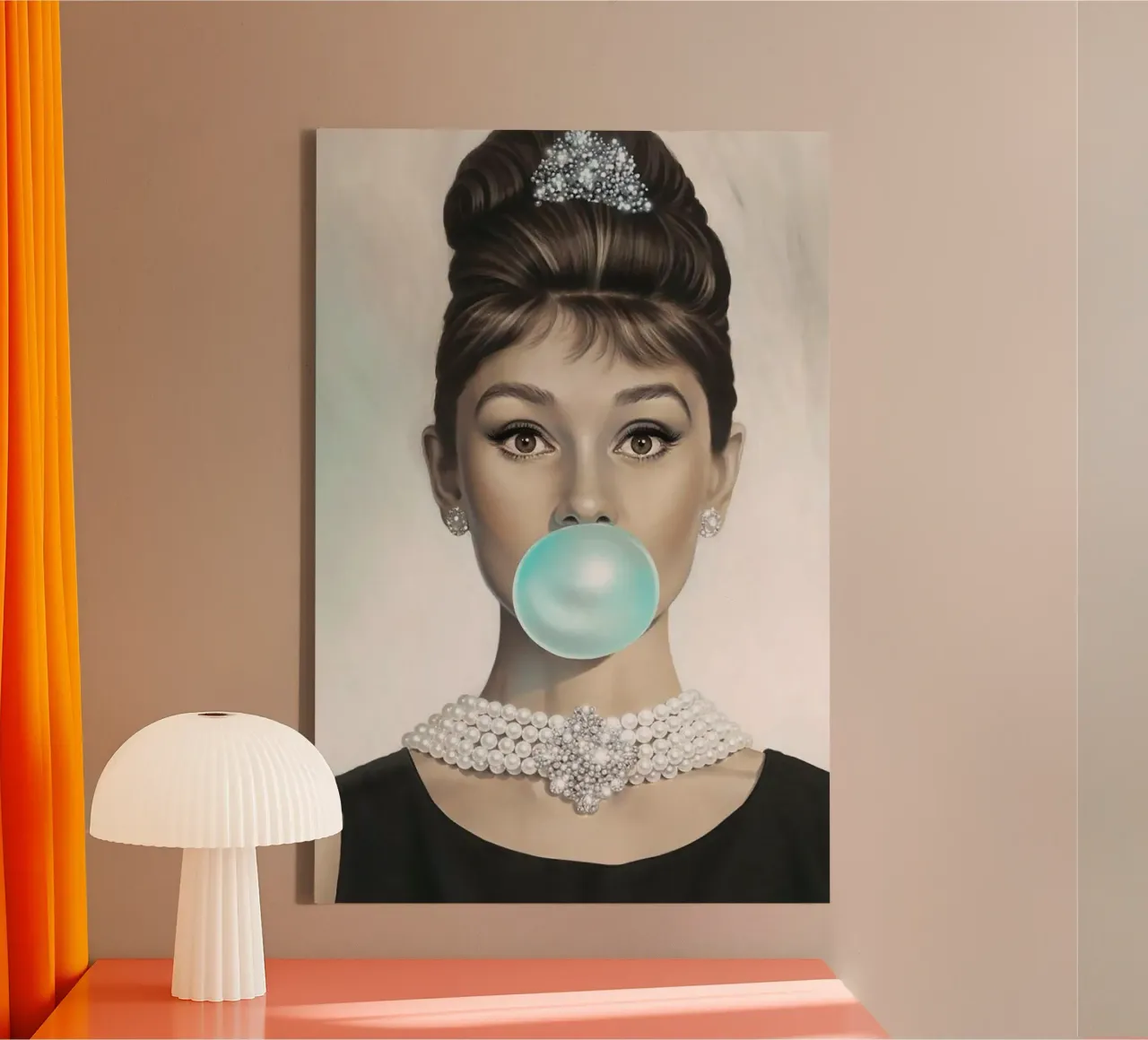 Audrey Hepburn Blowing Bubblegum canvas by Attaboy Dsgn