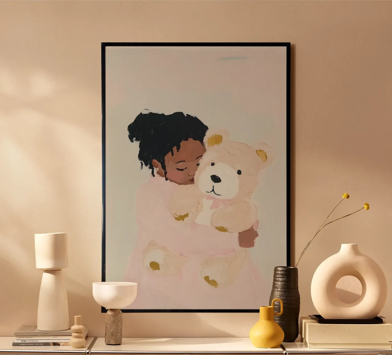 Stampa per la cameretta delle bambine, stampa orsetto per la stanza dei giochi, pastello poster con telaio in alluminio da Little Lila