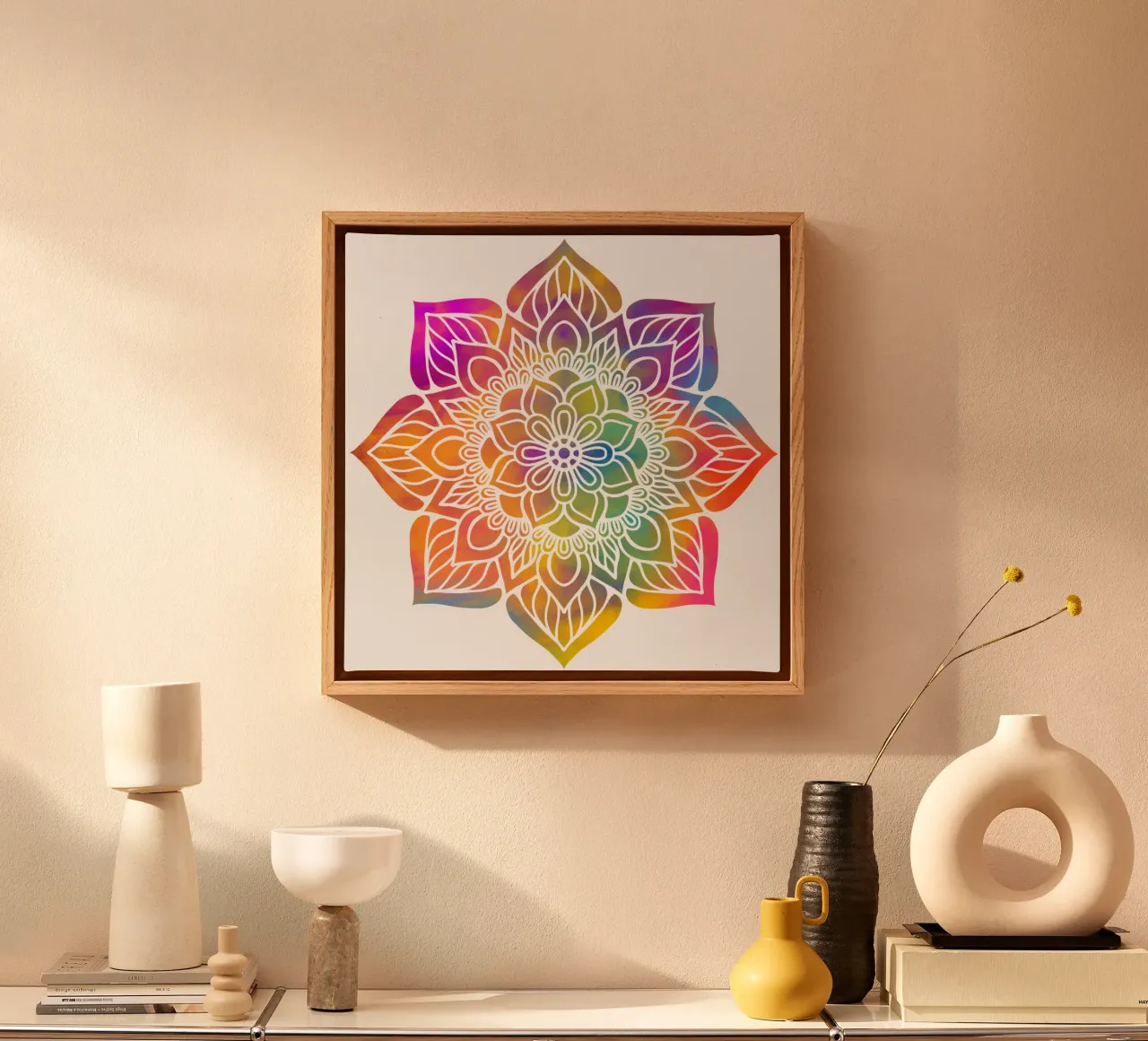 Mandala arcobaleno tela con Cornice a cassetta da Spiritual Touch