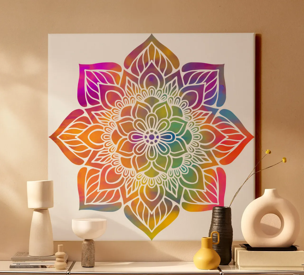 Mandala arcobaleno tela con Cornice a cassetta da Spiritual Touch