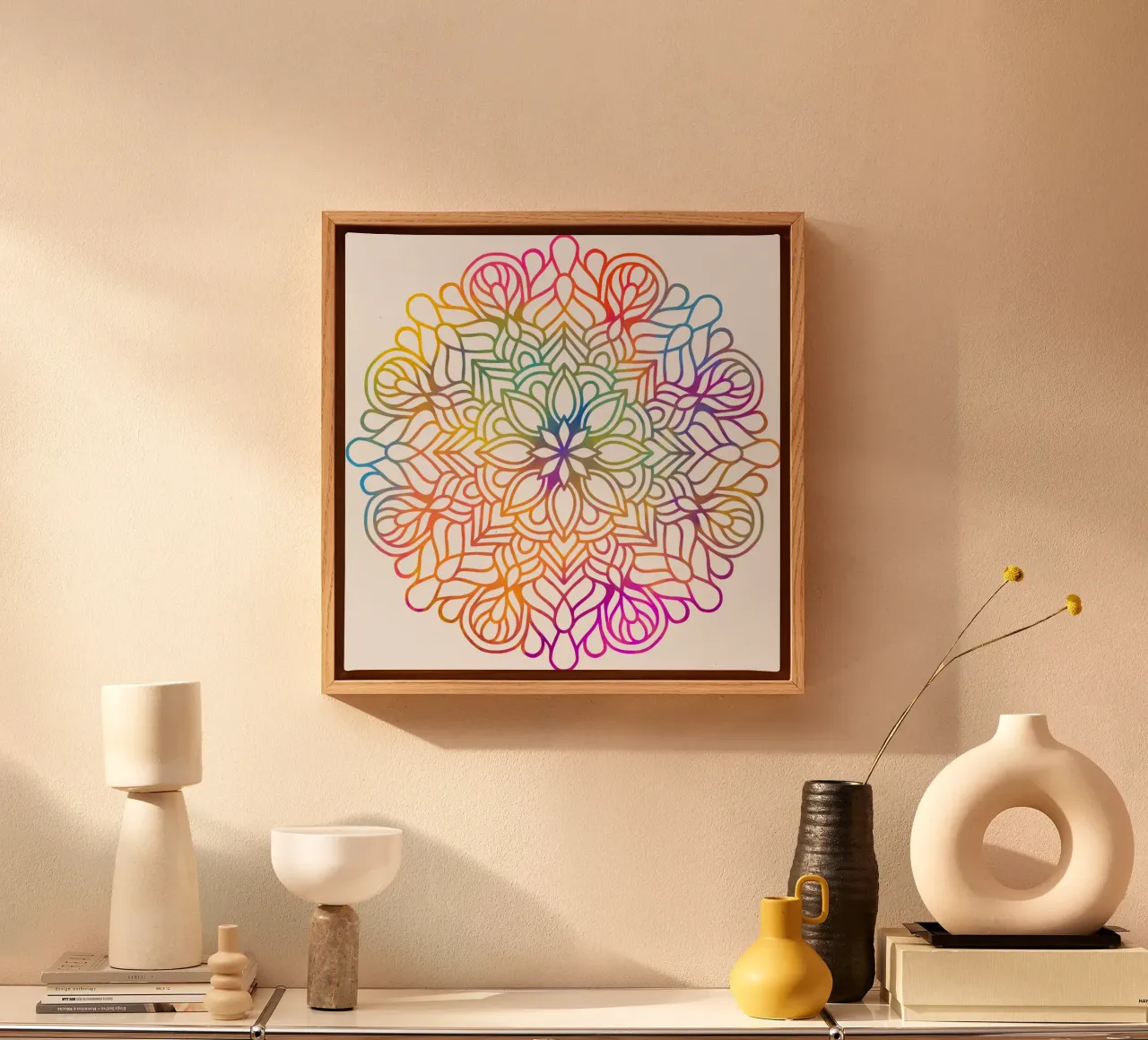 Mandala arcobaleno tela con Cornice a cassetta da Spiritual Touch