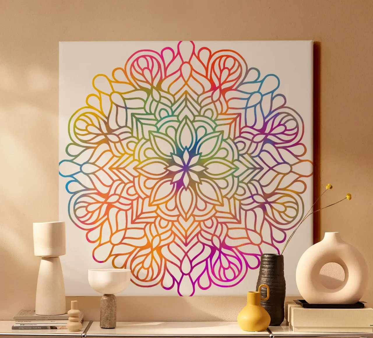 Mandala arcobaleno tela con Cornice a cassetta da Spiritual Touch