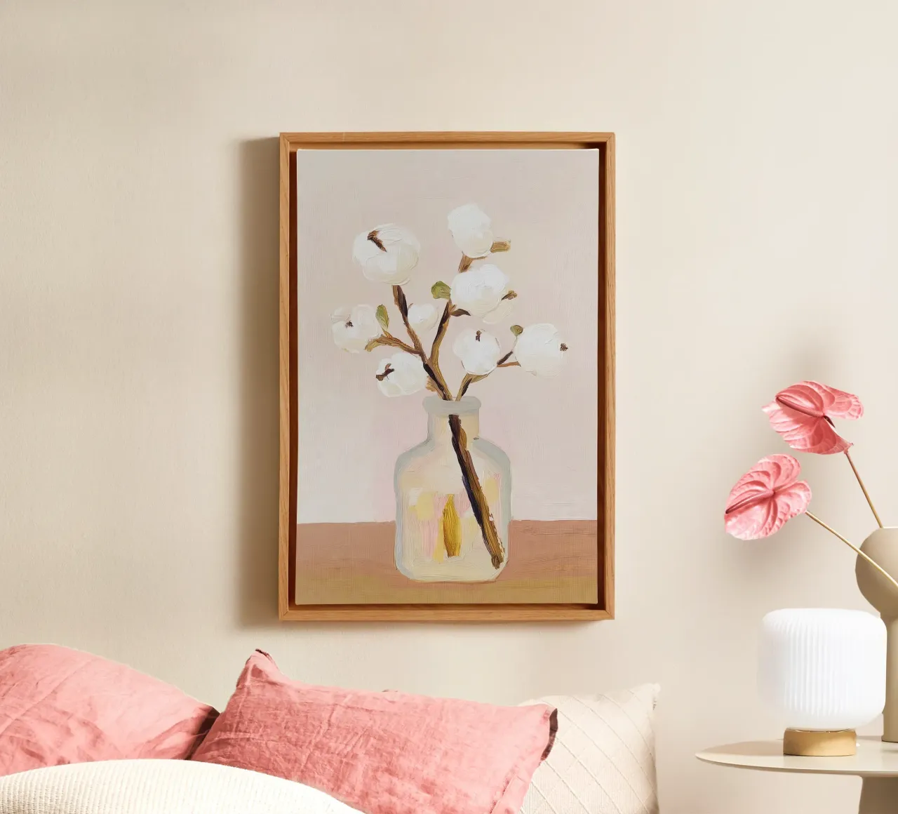 Botanische Abstracte Kunst, Eigentijdse Muurkunst, Bloemen Poster canvas met Baklijst van Little Lila
