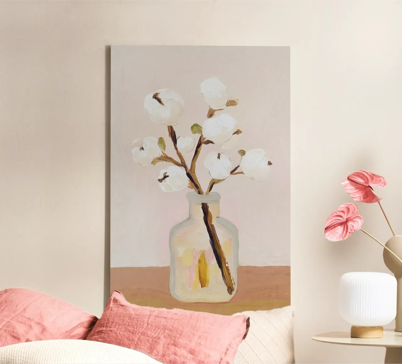 Botanische Abstracte Kunst, Eigentijdse Muurkunst, Bloemen Poster canvas met Baklijst van Little Lila