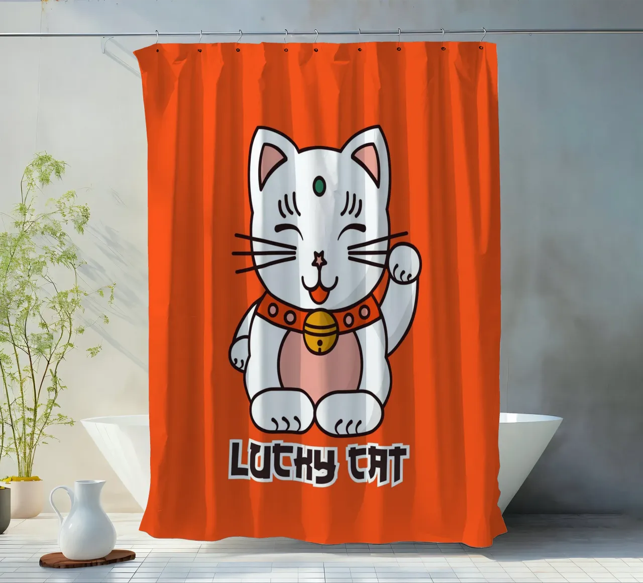 Lucky Cat - Japanese Maneki Neko Print Duschvorhang von showmemars