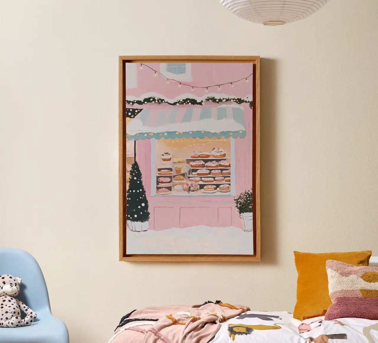 Bakkerij Roze Muurkunst, Schattige Parijs Print, Hippe Muurkunst canvas met Baklijst van Little Lila
