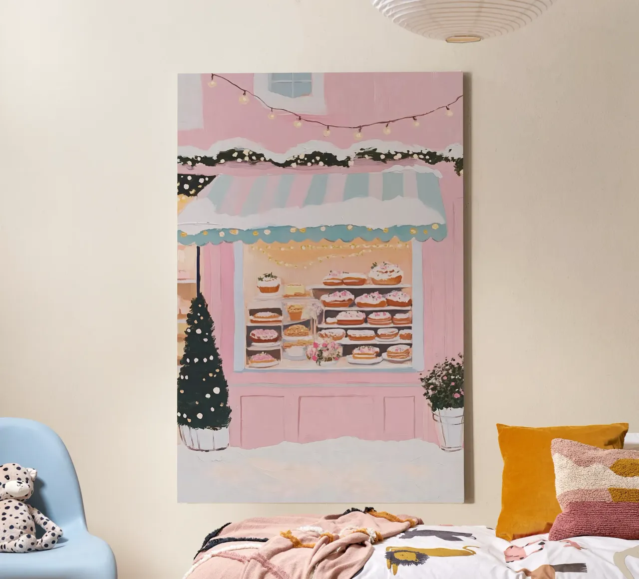 Bakkerij Roze Muurkunst, Schattige Parijs Print, Hippe Muurkunst canvas met Baklijst van Little Lila