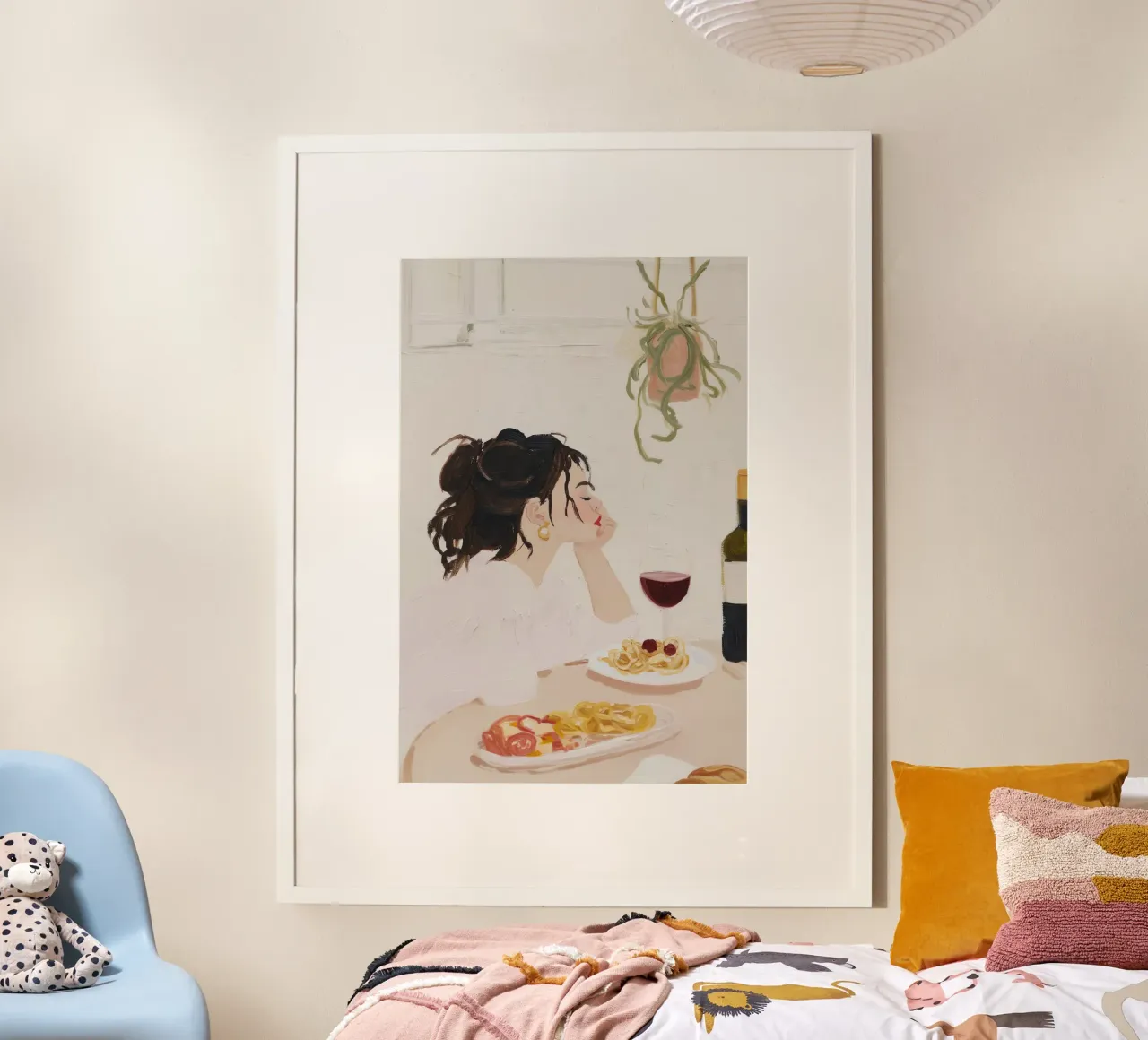 Abstrakte Kunst, zeitgenössische Weinkunst, Illustration einer Frau Poster mit Holzrahmen von Little Lila