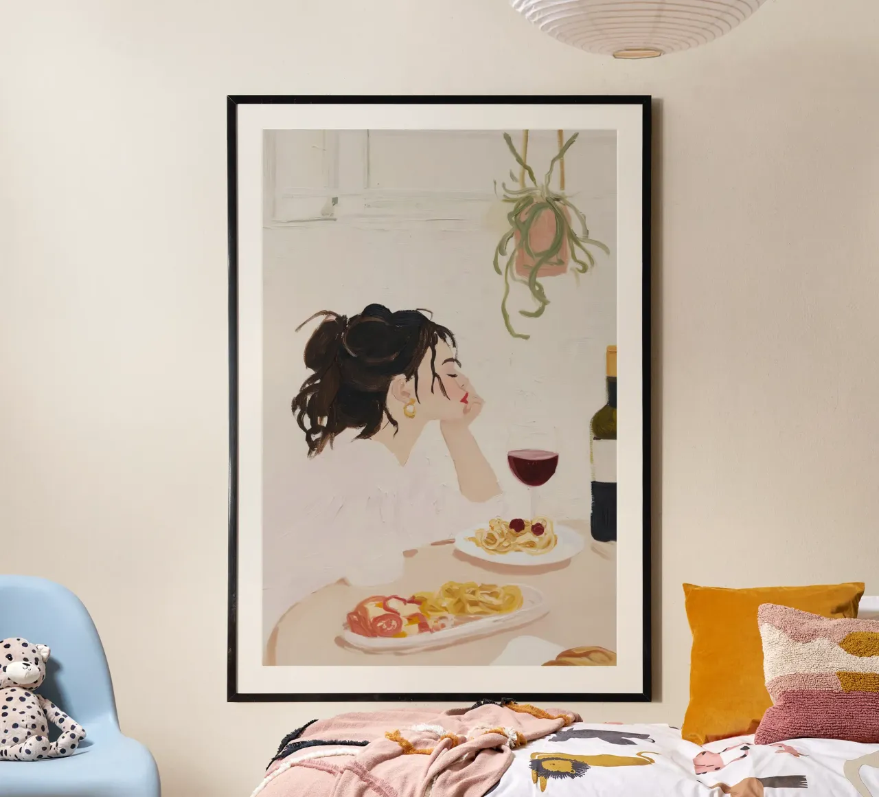 Abstrakte Kunst, zeitgenössische Weinkunst, Illustration einer Frau Poster mit Holzrahmen von Little Lila