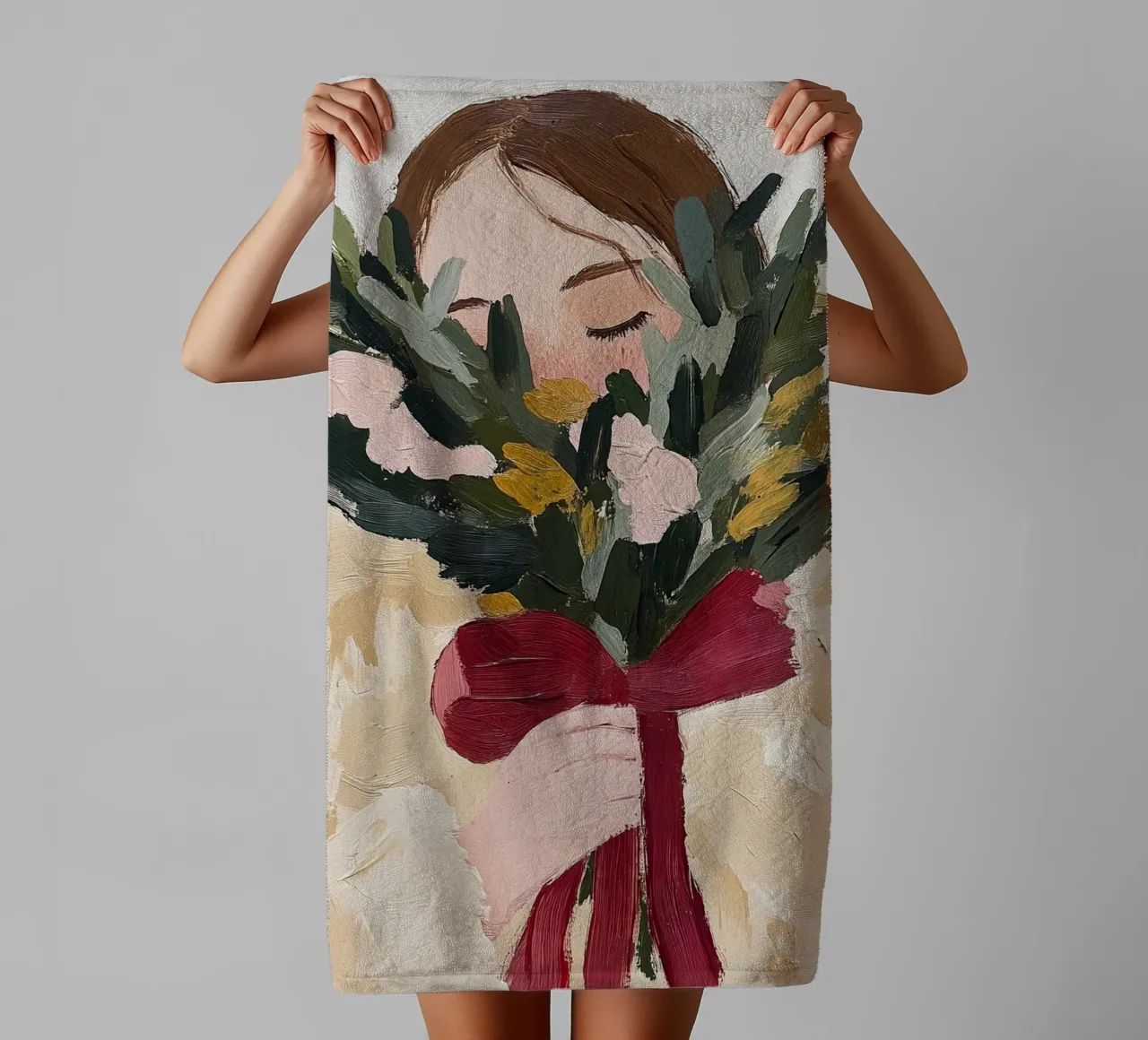 Oil painting, abstract contemporary art, woman illustration towel by Little Lila