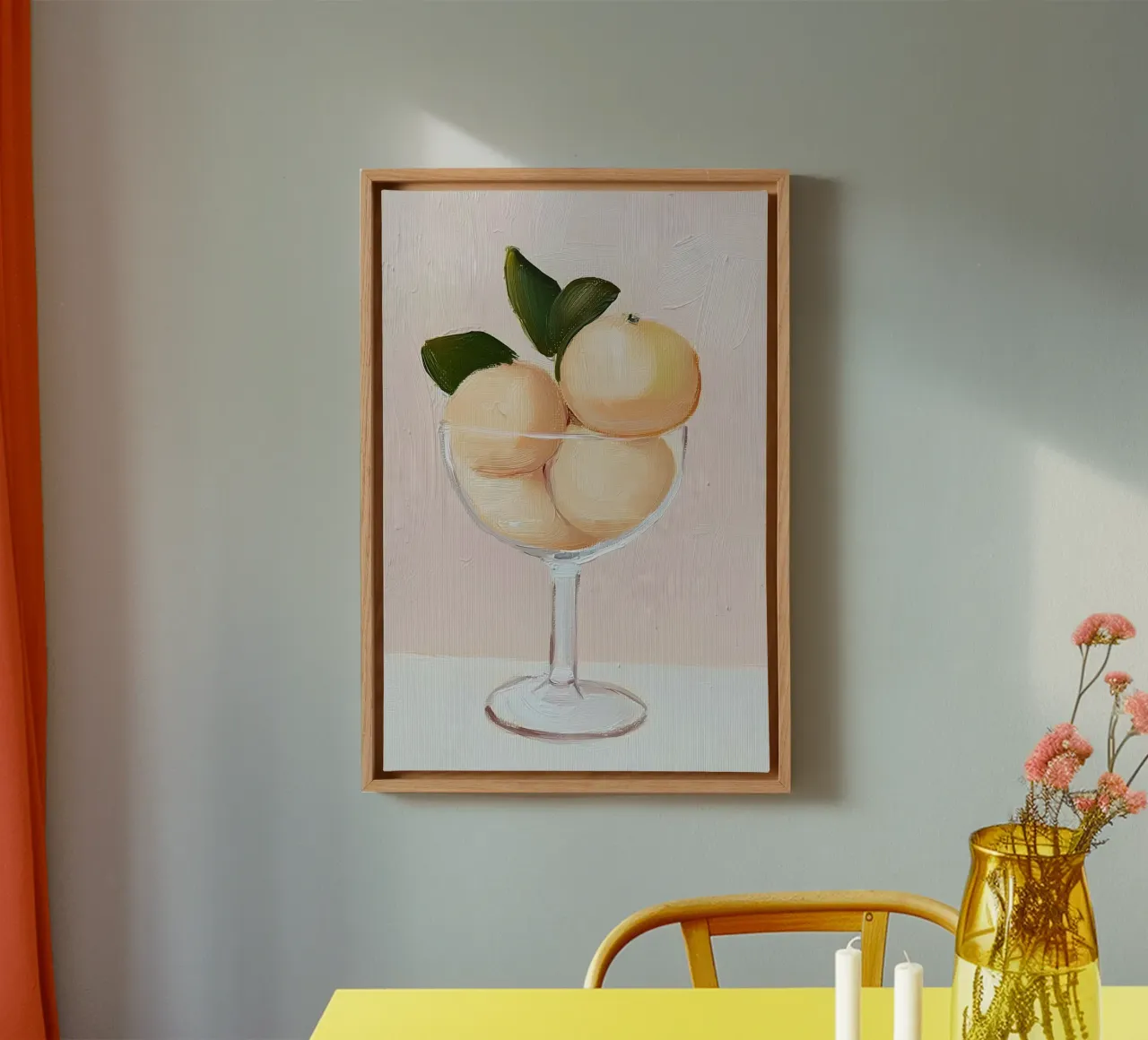 Zitrone drucken, rosa Poster, Zitrone Wanddekoration, Reise-Poster Leinwand mit Schattenfugenrahmen von Little Lila
