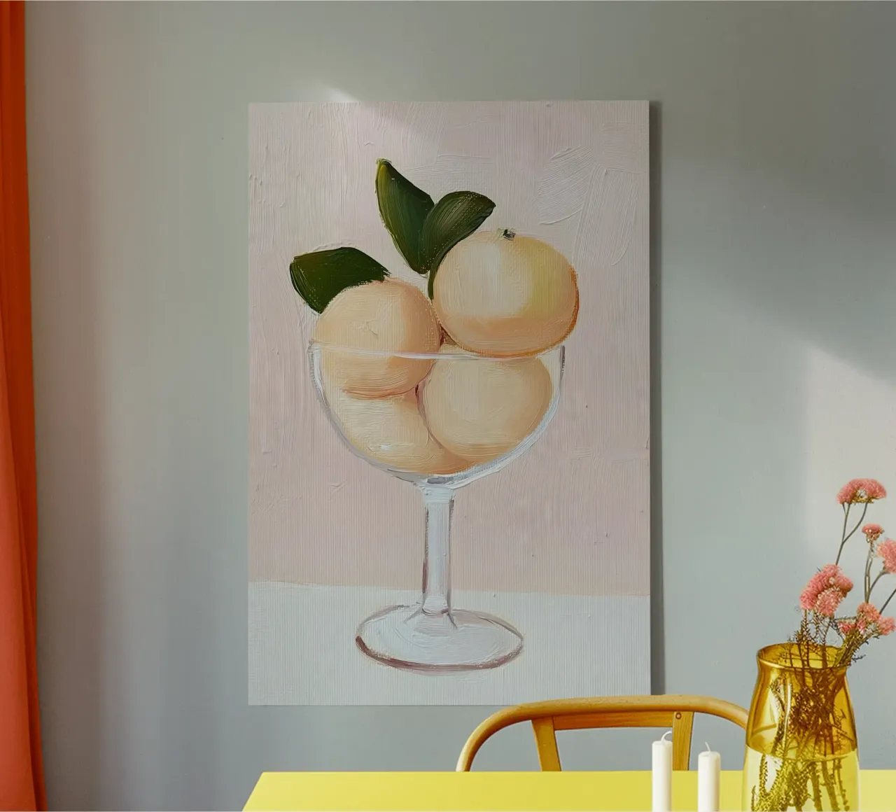 Zitrone drucken, rosa Poster, Zitrone Wanddekoration, Reise-Poster Leinwand mit Schattenfugenrahmen von Little Lila