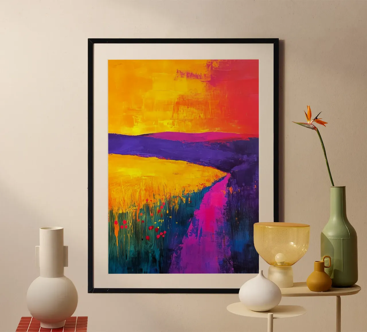 Paesaggio moderno di astrazione poster con telaio in alluminio da Justyna Jaszke JBJart