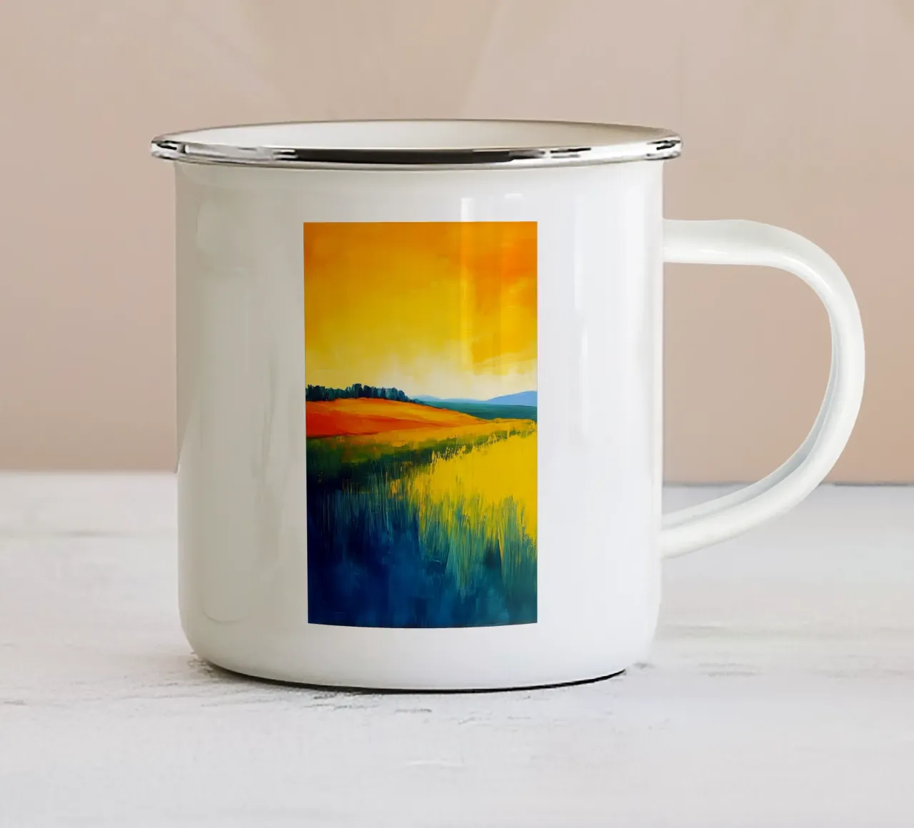 Paesaggio moderno di astrazione tazza in smalto da Justyna Jaszke JBJart