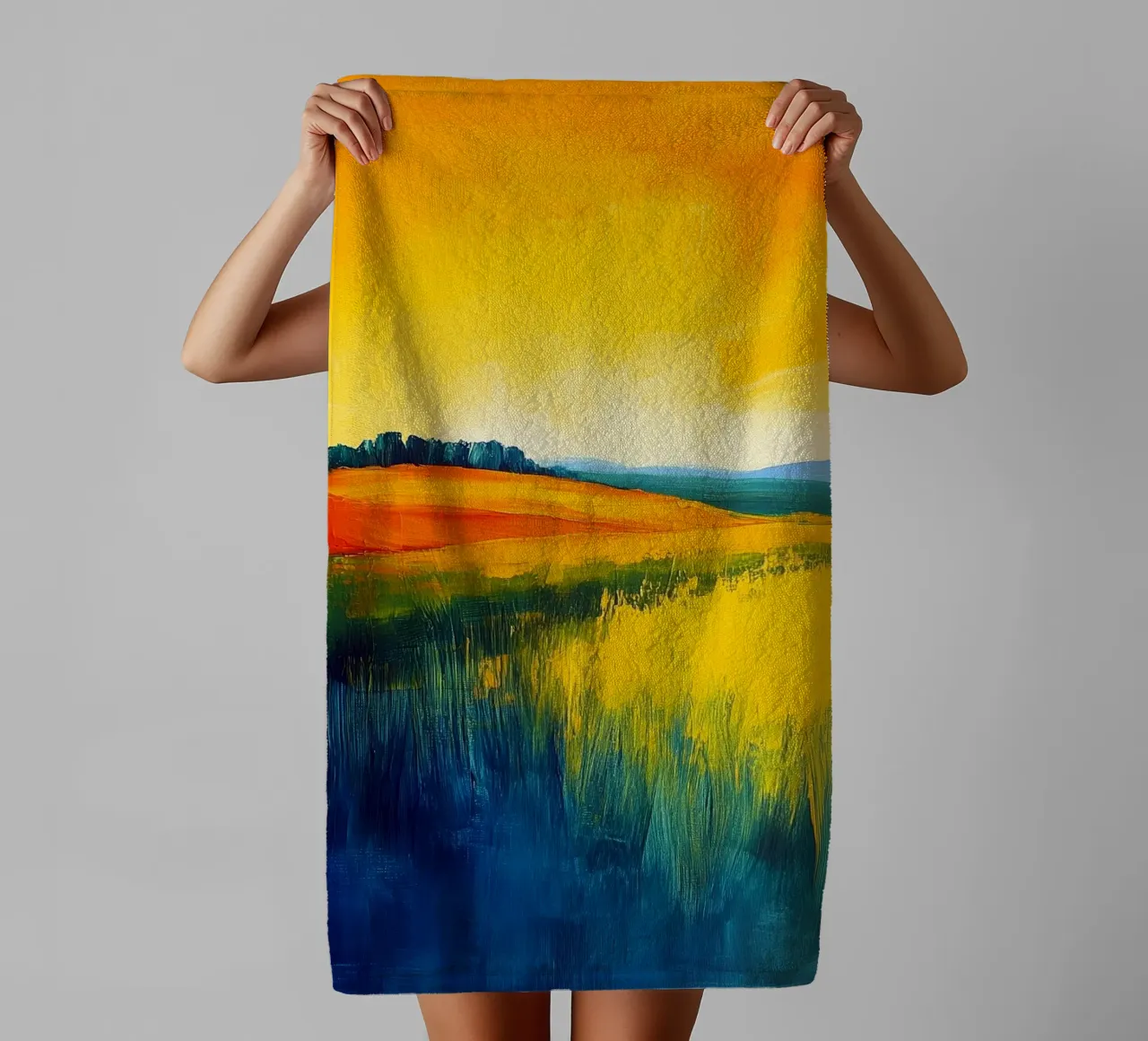 Modern abstraction landscape towel by Justyna Jaszke JBJart