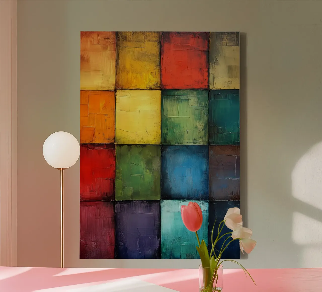 Modern abstraction shapes and colors canvas by Justyna Jaszke JBJart