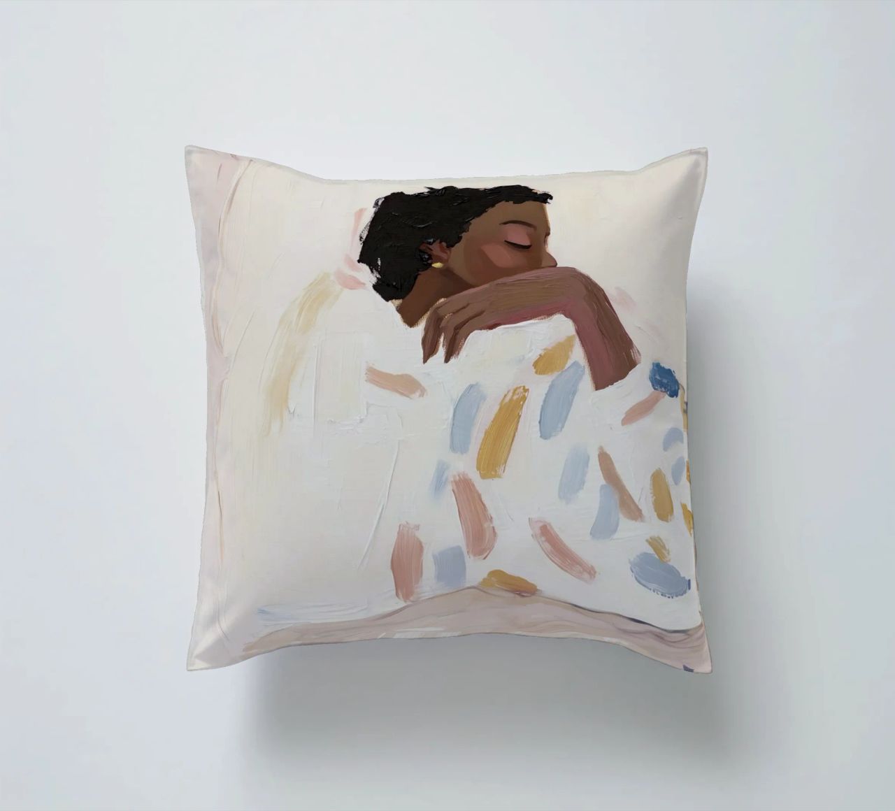 Peinture à l'huile, art abstrait, illustration de femme contemporaine coussin de Little Lila