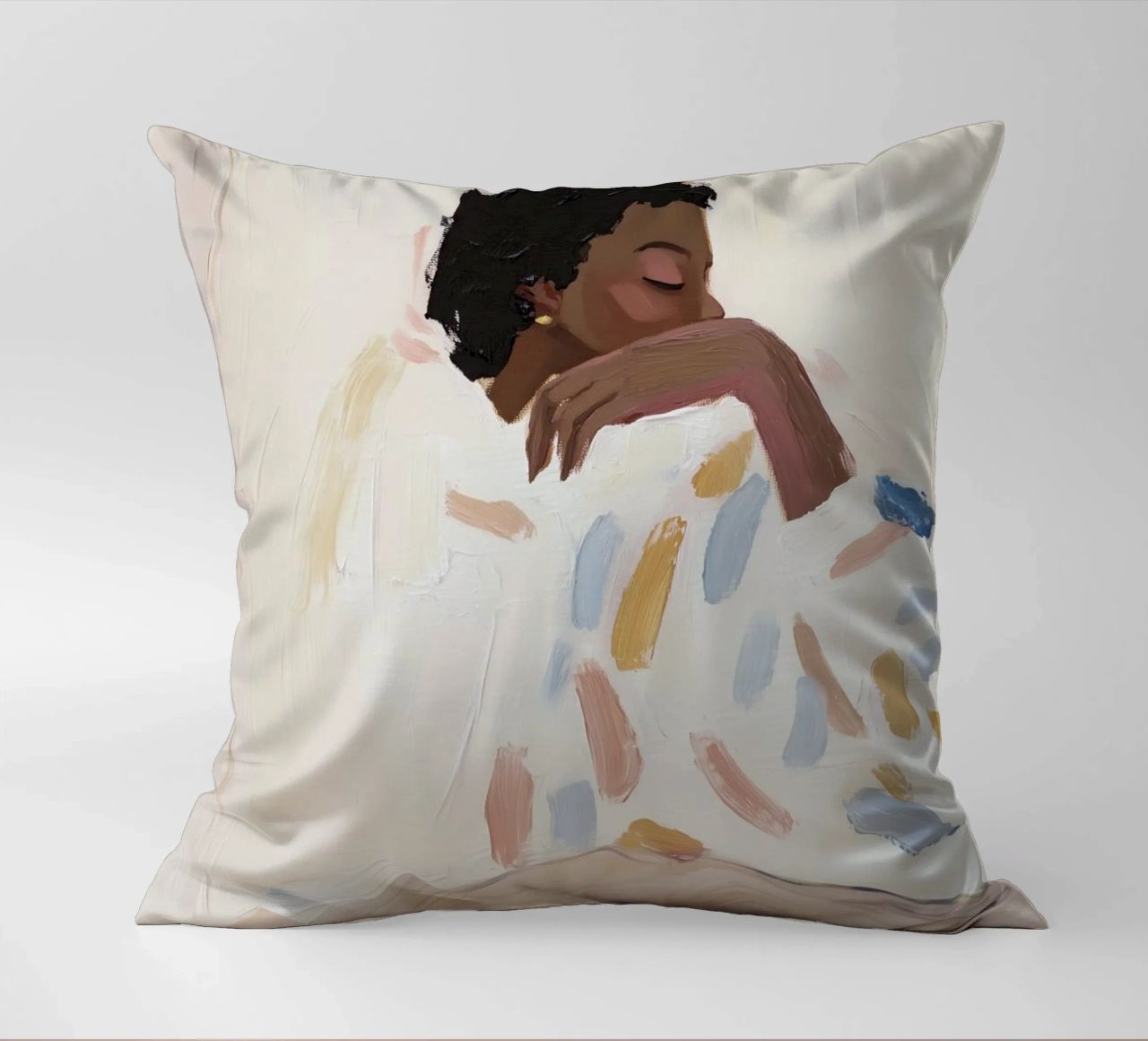 Peinture à l'huile, art abstrait, illustration de femme contemporaine coussin de Little Lila
