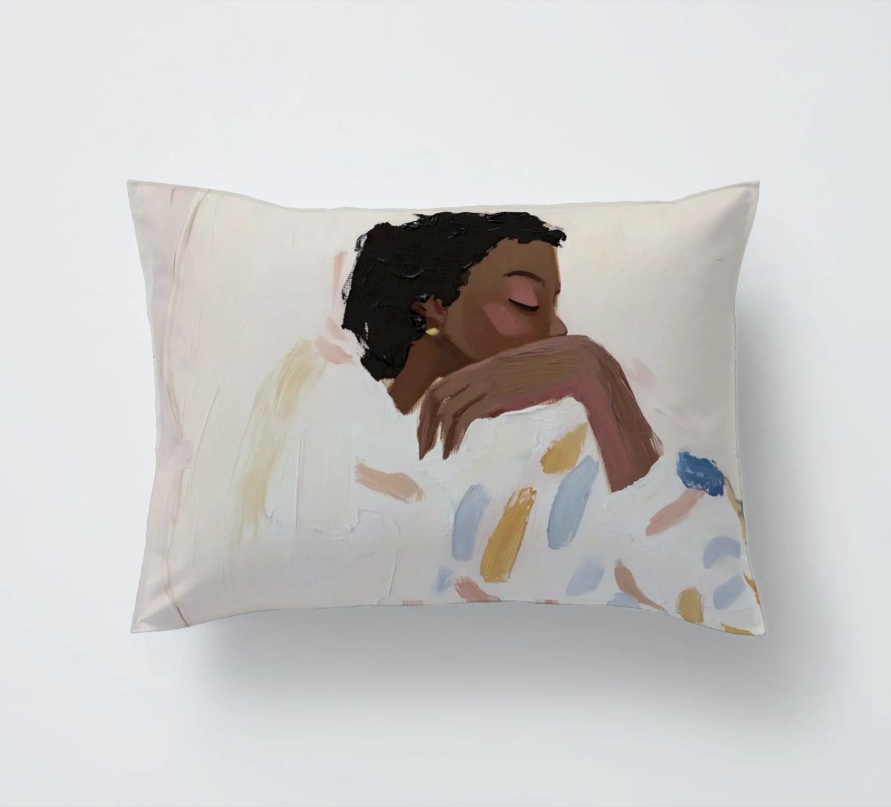 Peinture à l'huile, art abstrait, illustration de femme contemporaine coussin de Little Lila