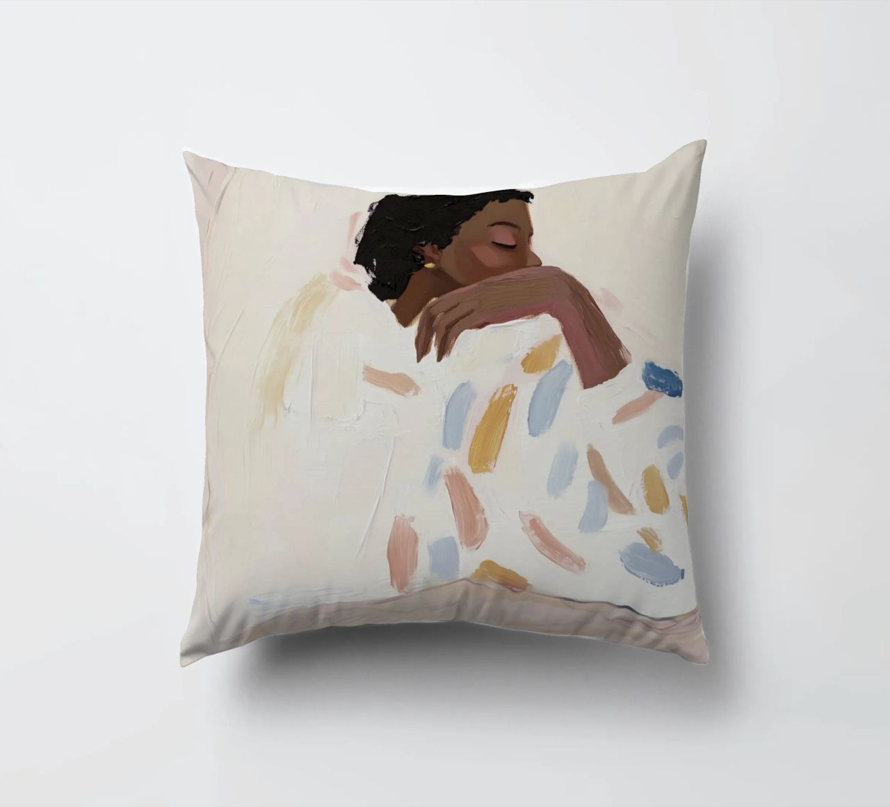 Peinture à l'huile, art abstrait, illustration de femme contemporaine coussin de Little Lila