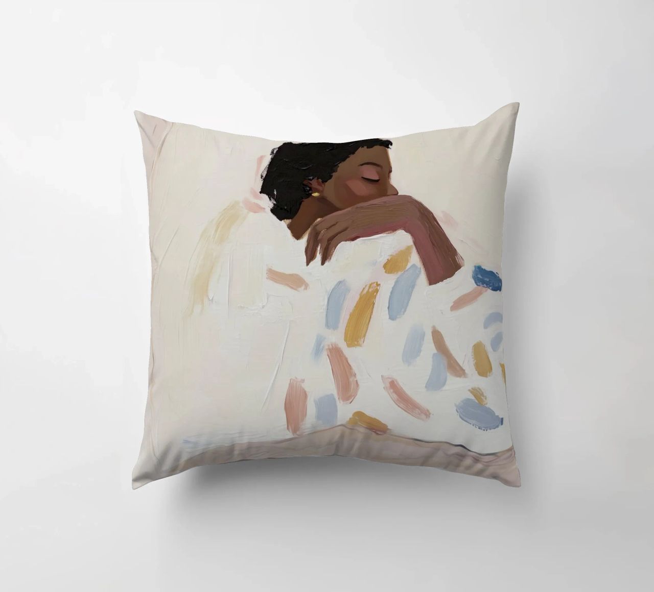 Peinture à l'huile, art abstrait, illustration de femme contemporaine coussin de Little Lila