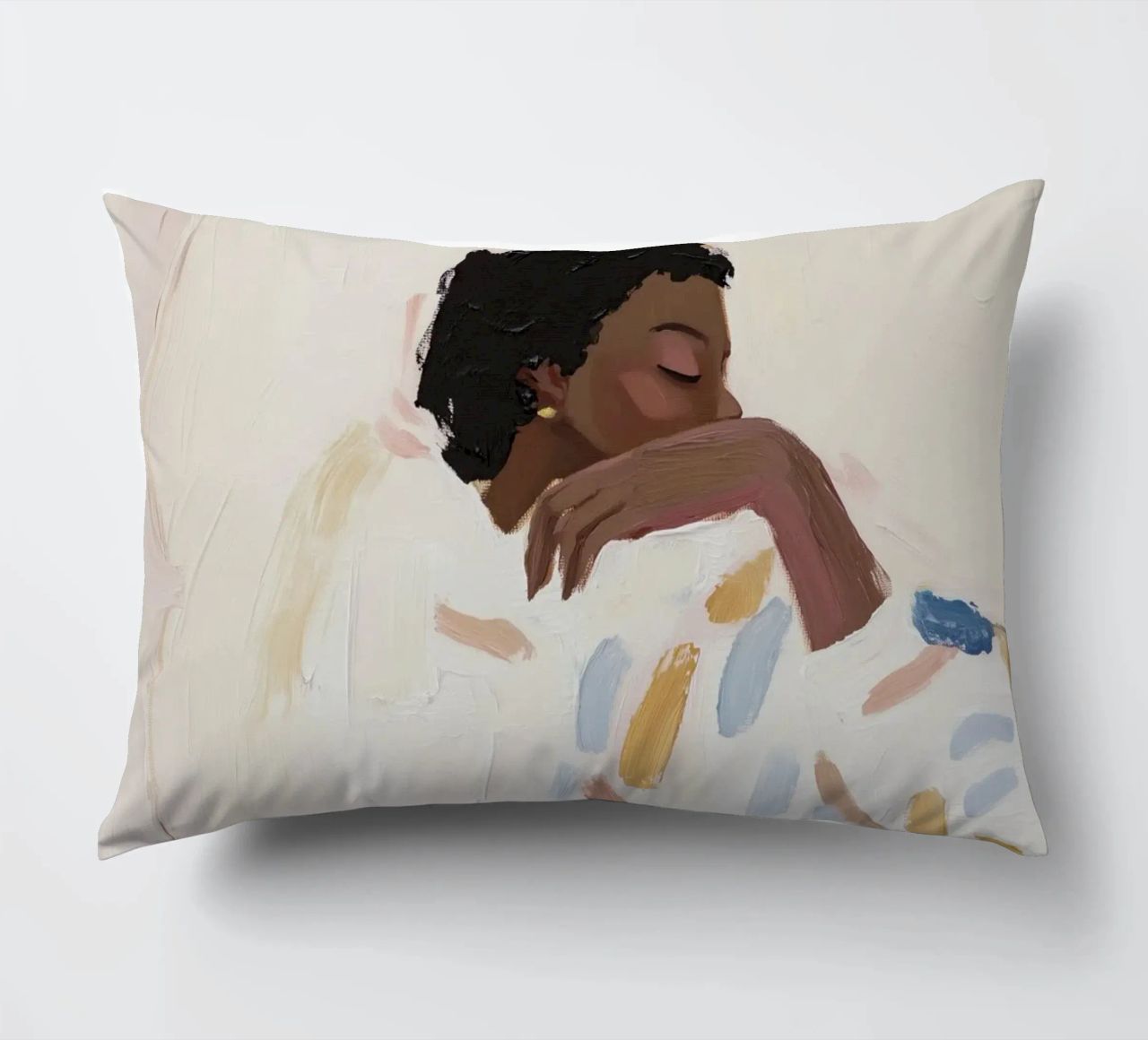 Peinture à l'huile, art abstrait, illustration de femme contemporaine coussin de Little Lila