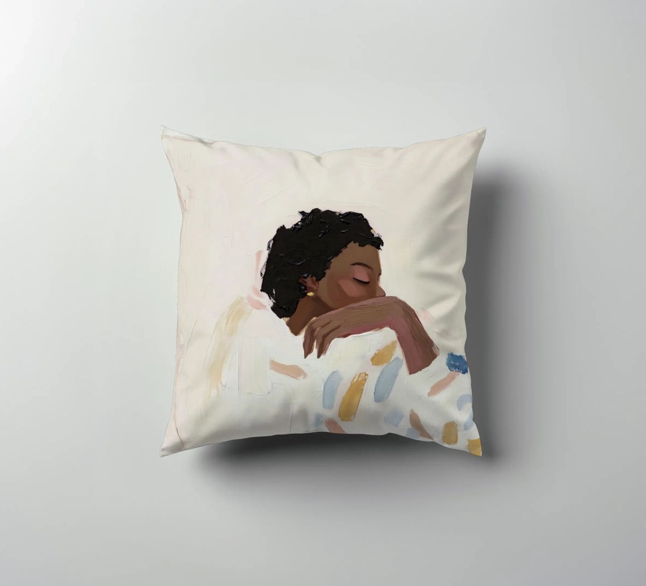 Peinture à l'huile, art abstrait, illustration de femme contemporaine coussin de Little Lila