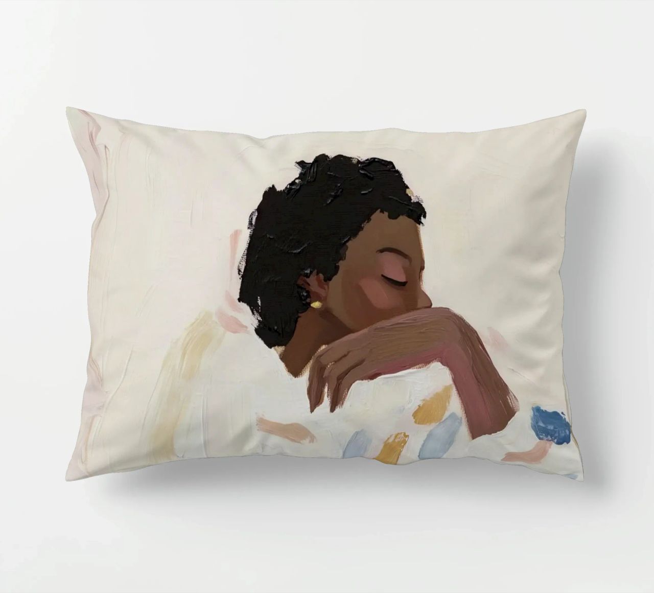 Peinture à l'huile, art abstrait, illustration de femme contemporaine coussin de Little Lila