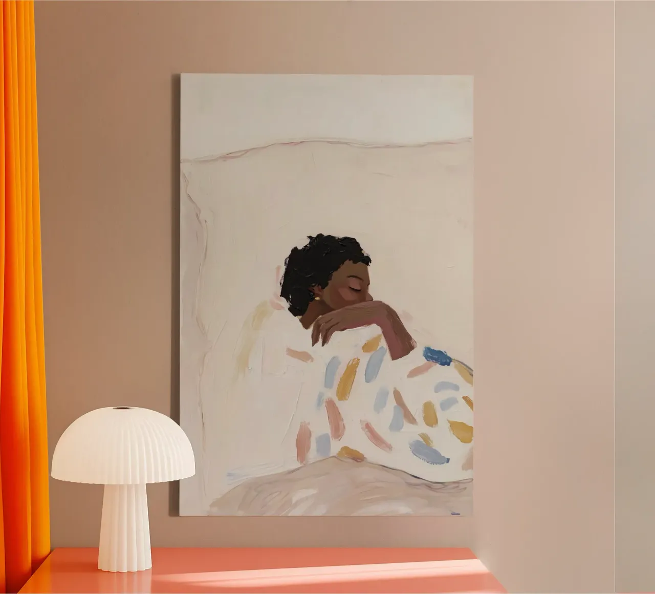 Pittura a olio, arte astratta, illustrazione di donna contemporanea tela con Cornice a cassetta da Little Lila