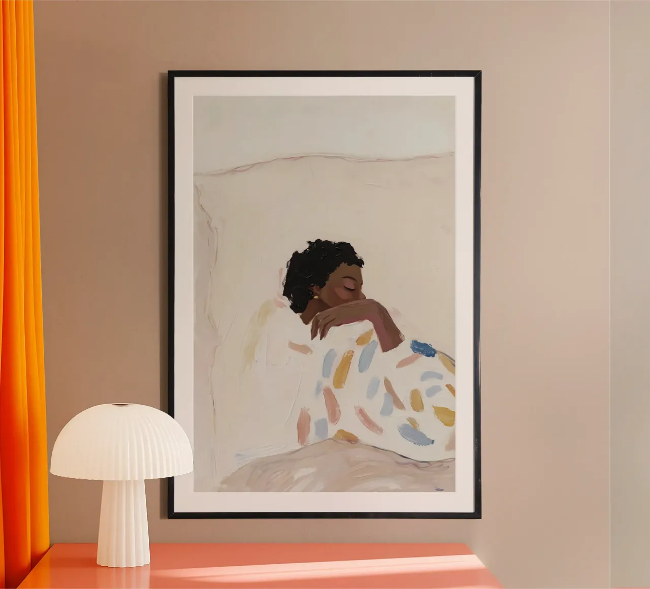 Pittura a olio, arte astratta, illustrazione di donna contemporanea poster con telaio in alluminio da Little Lila