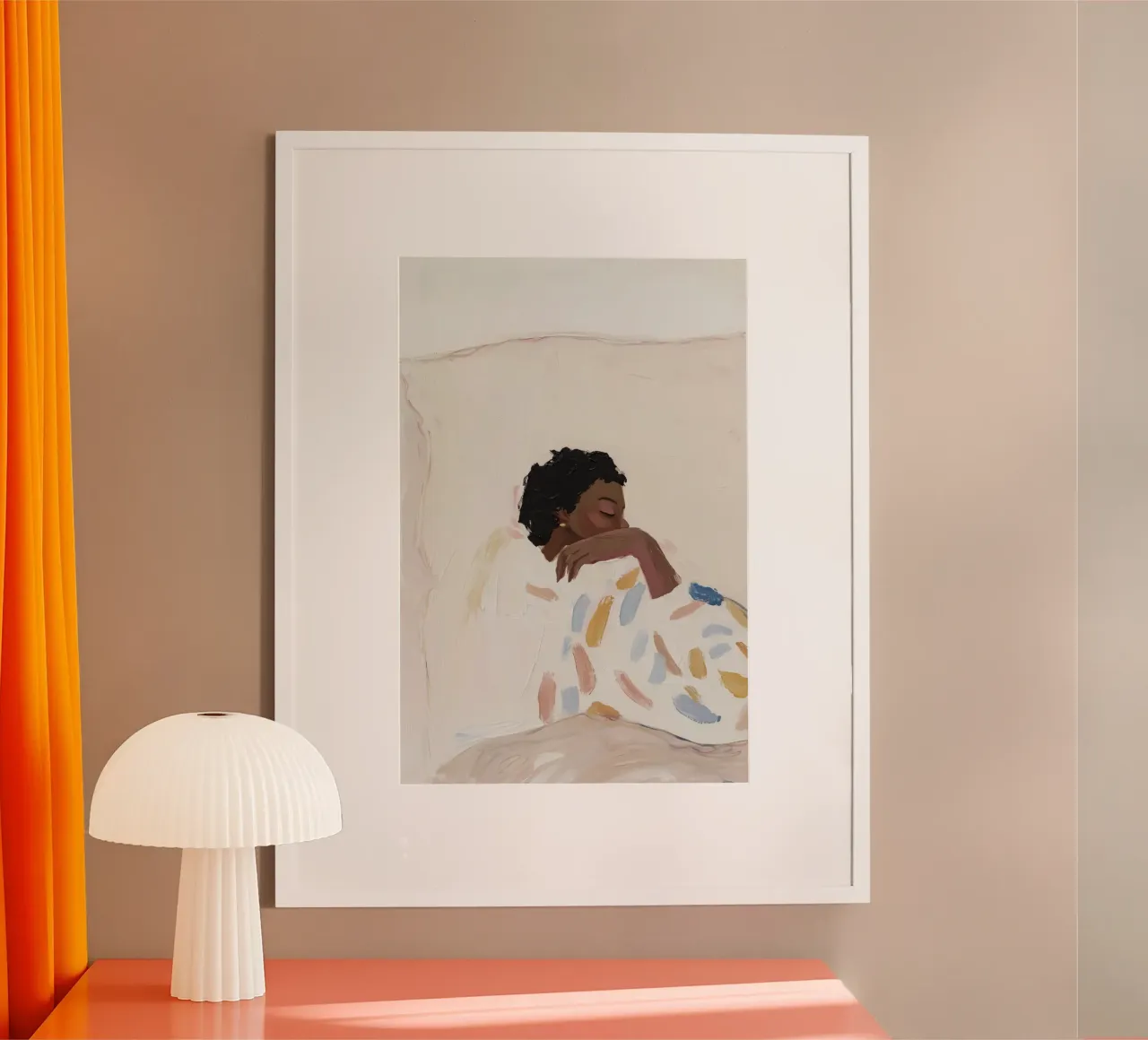 Pittura a olio, arte astratta, illustrazione di donna contemporanea poster con telaio in alluminio da Little Lila