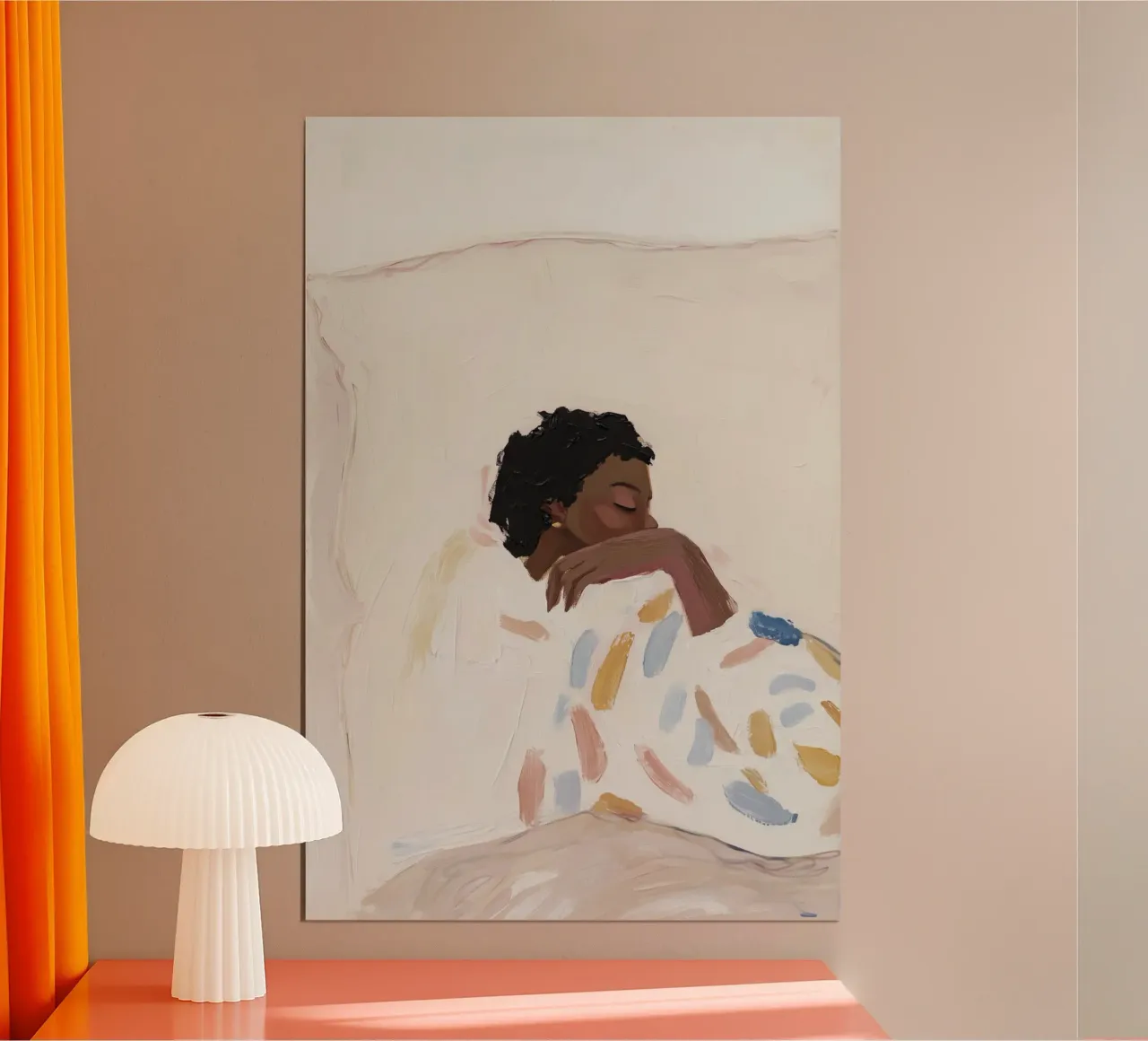 Pittura a olio, arte astratta, illustrazione di donna contemporanea poster con telaio in alluminio da Little Lila