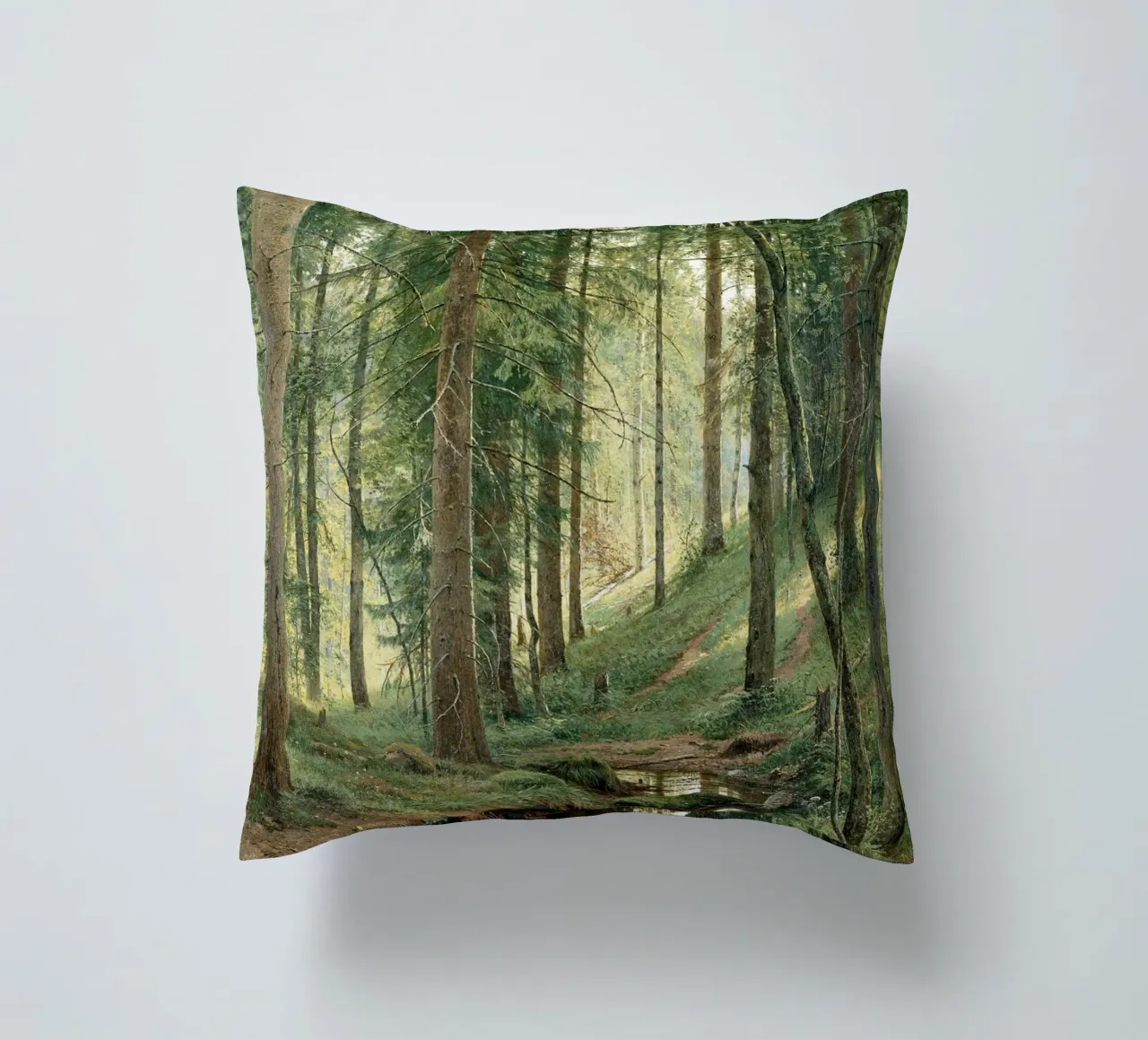 Ivan Shishkin - Stream in the Forest (On the Hillside) decorative cushion by William Store