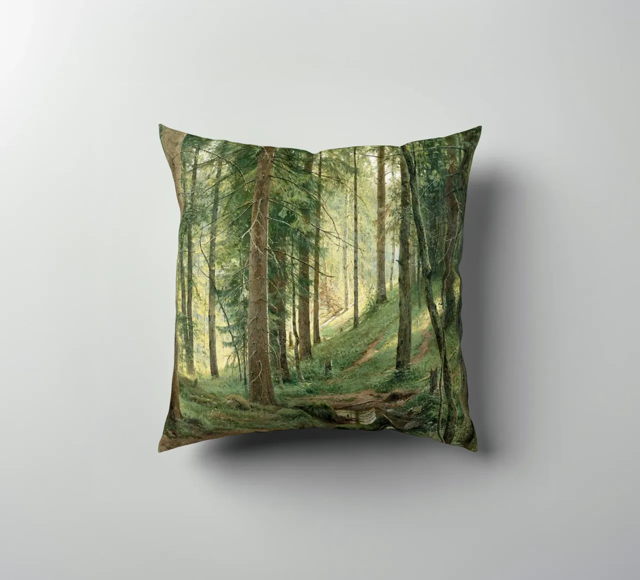 Ivan Shishkin - Stream in the Forest (On the Hillside) decorative cushion by William Store