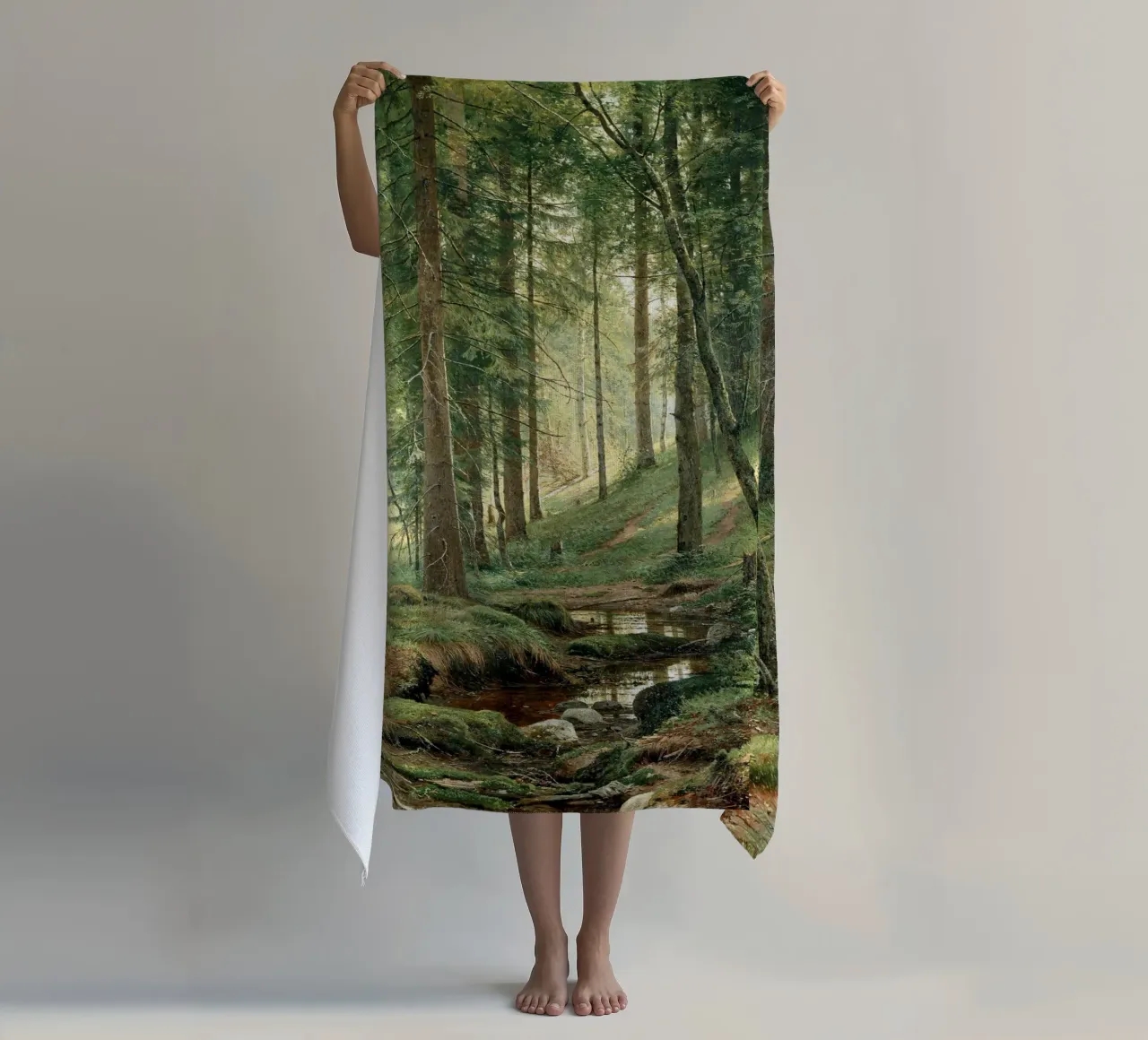 Ivan Shishkin - Stream in the Forest (On the Hillside) beach towel by William Store