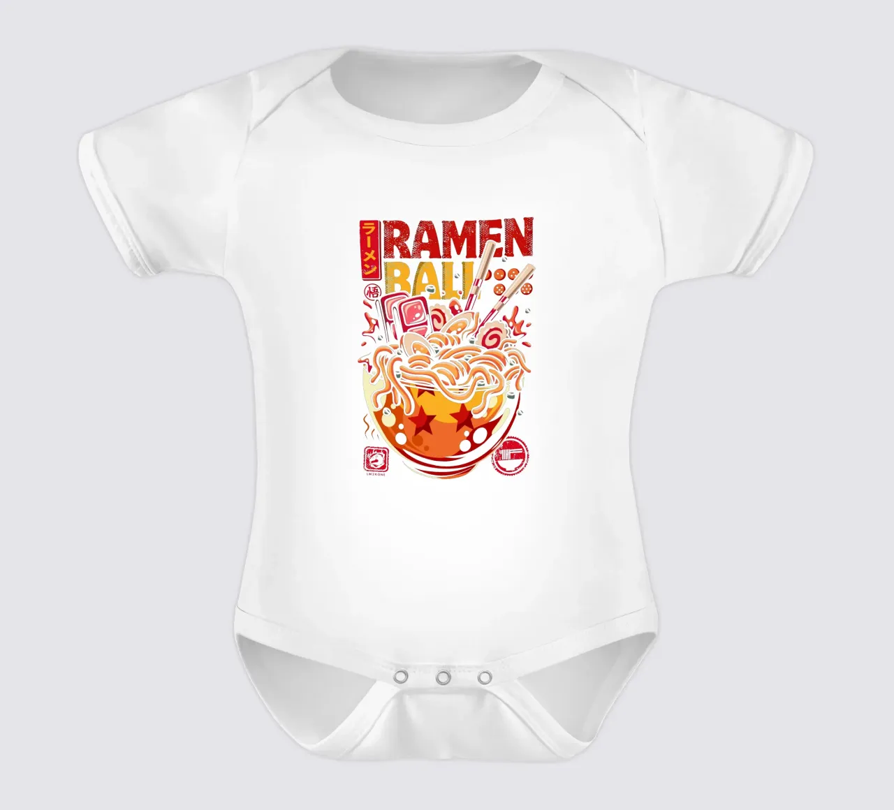 Super Ramen Ball short-sleeve baby romper by LM2KONE