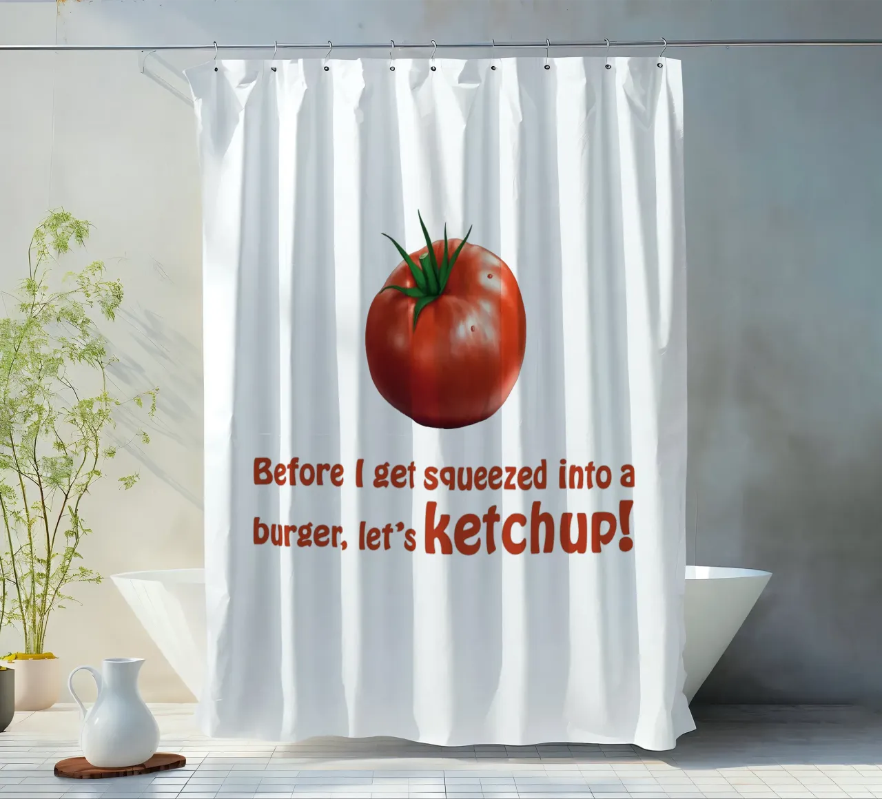 Tomate & Ketchup (3) - Quetsch mich nicht aus! Duschvorhang von Motivate-Today