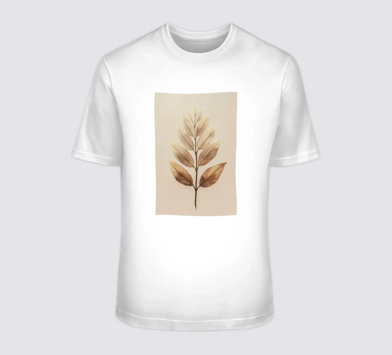 Foglie di piante su un ramo beige t-shirt da Carinaprint