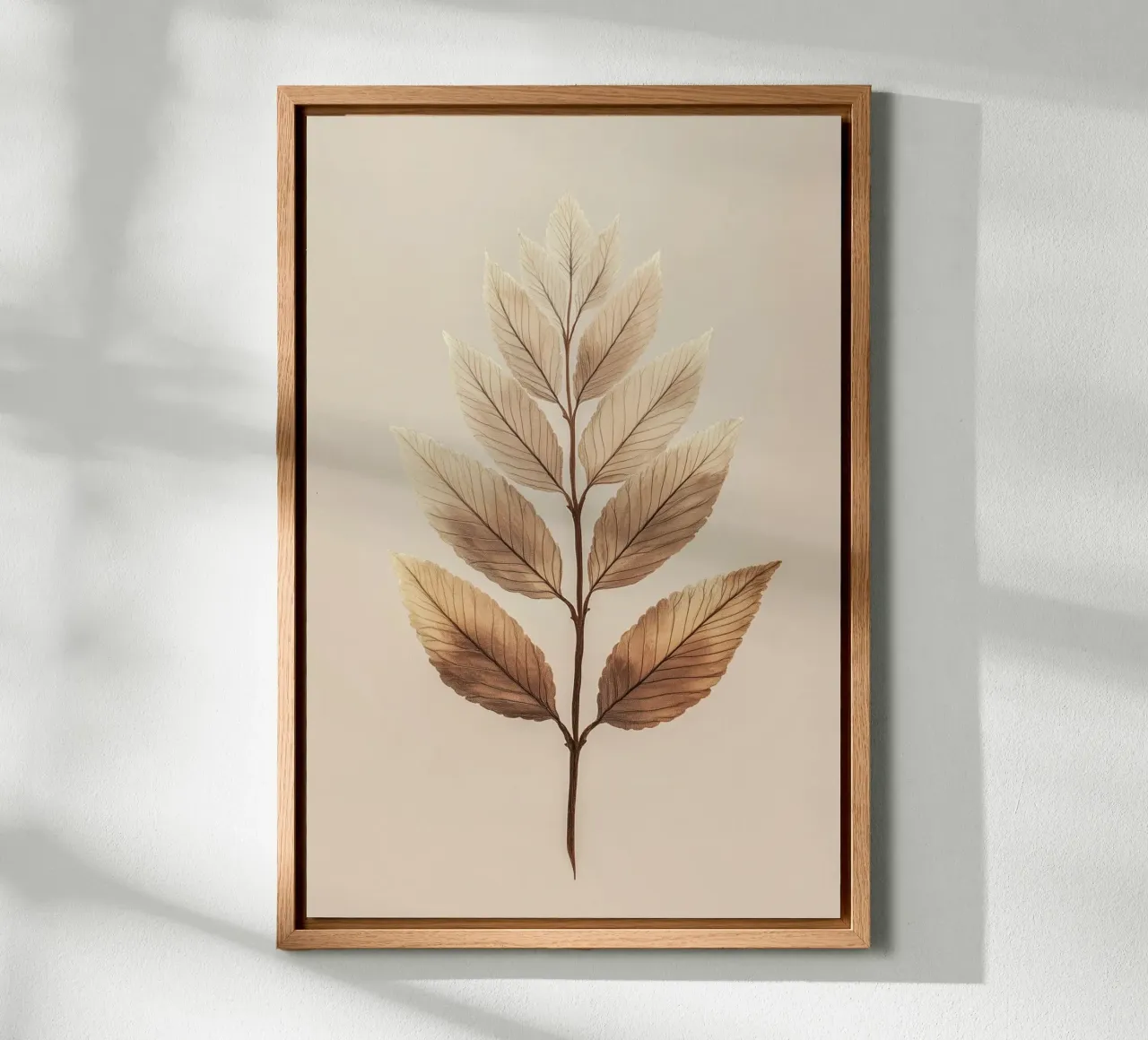 Foglie di piante su un ramo beige alluminio dibond da Carinaprint