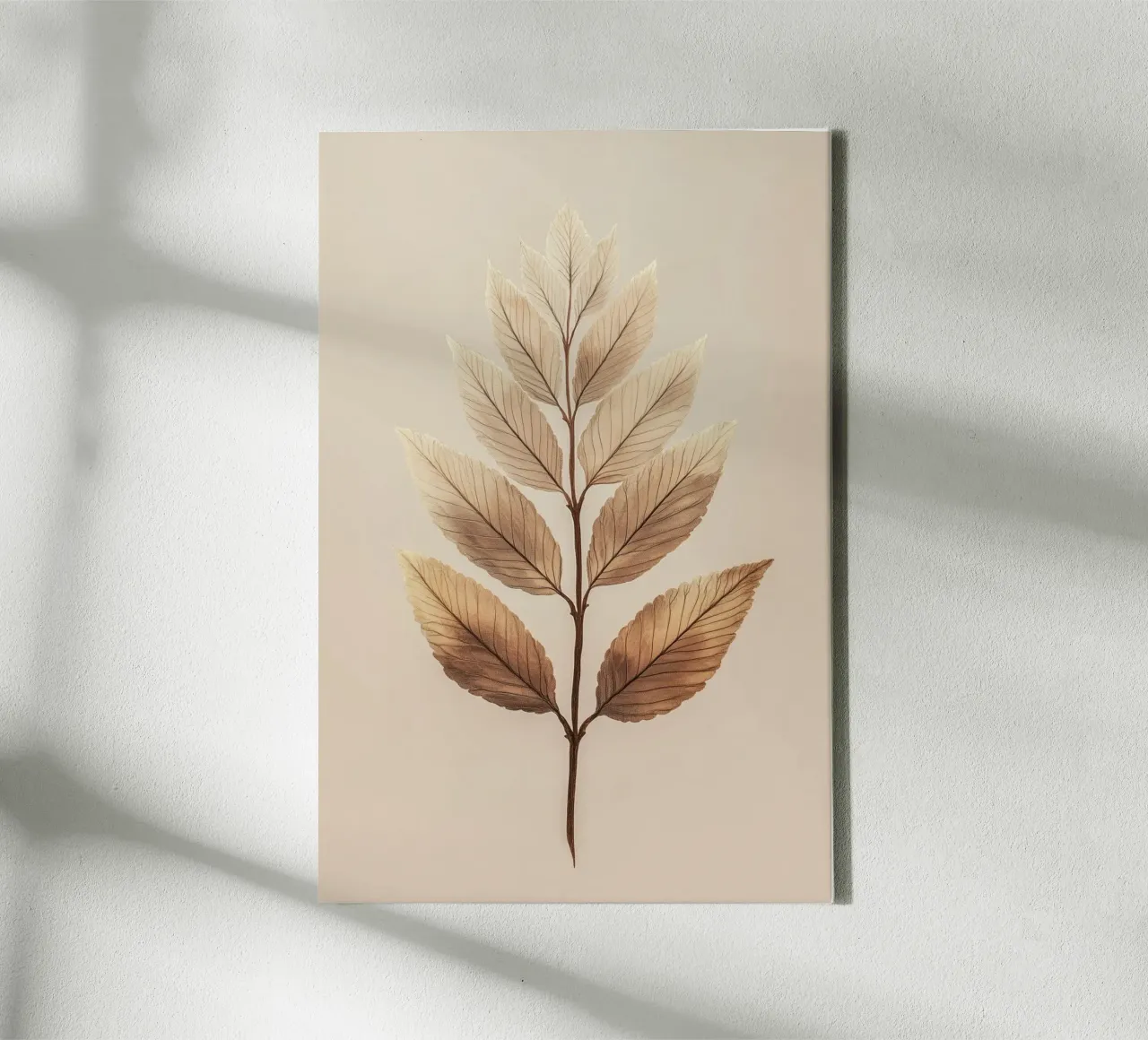 Plant leaves on a beige branch canvas by Carinaprint